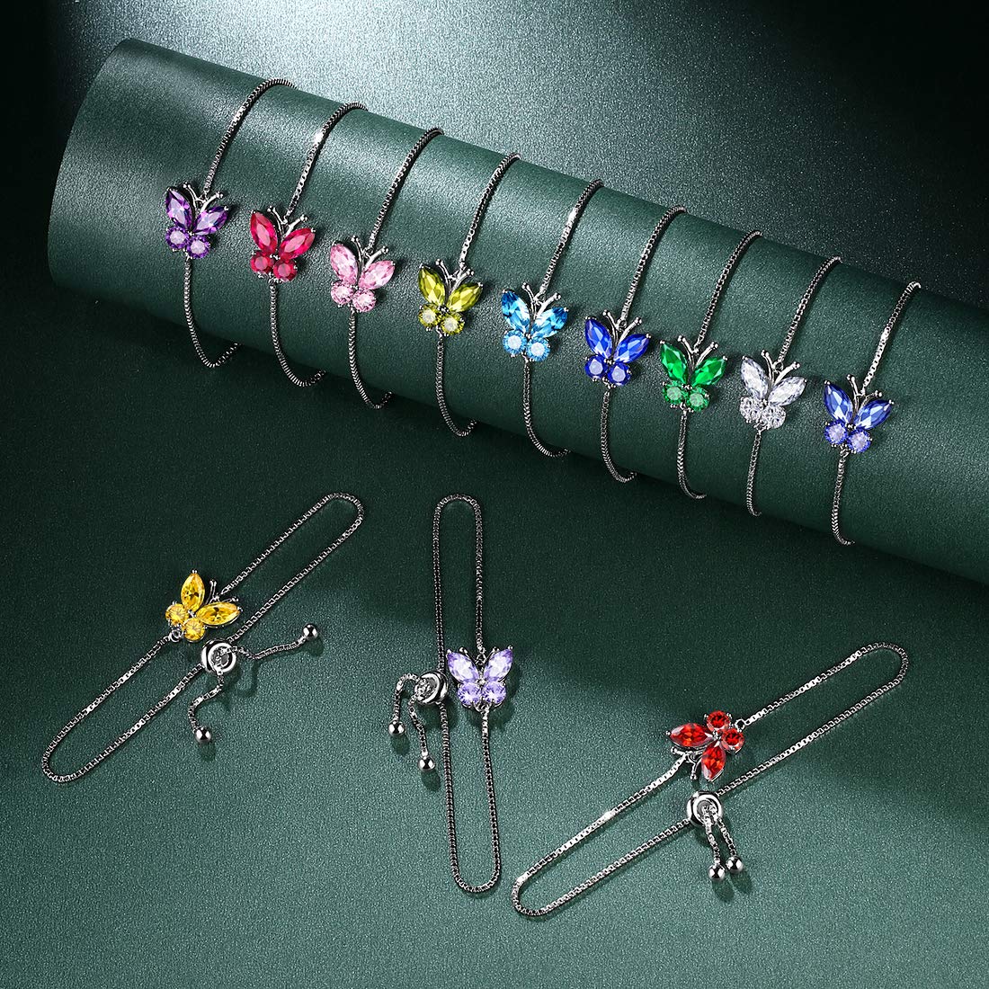 Hipunk Butterfly White Jewelry Sets Birthstone Women 925 Sterling Silver April-Diamond Birth Stone Animal Butterflies Jewelry Sets/Earring/Ring/Bracelet Set Crystal Birthday Jewelry SS0003W