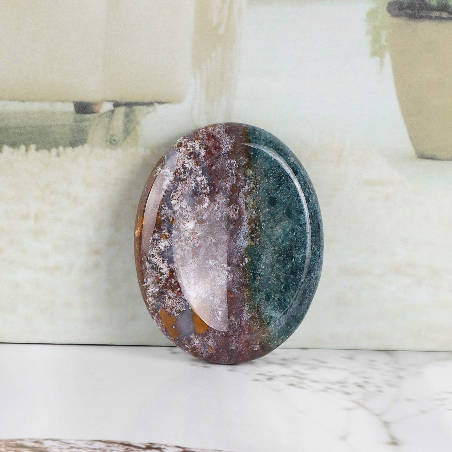 Artistone 2.0" Ocean Jasper Crystal Thumb Worry Stones for Anxiety,Polished Gemstone Reiki Healing Palm Chakra Stones for Meditation,Inspiration,Yoga,Stress