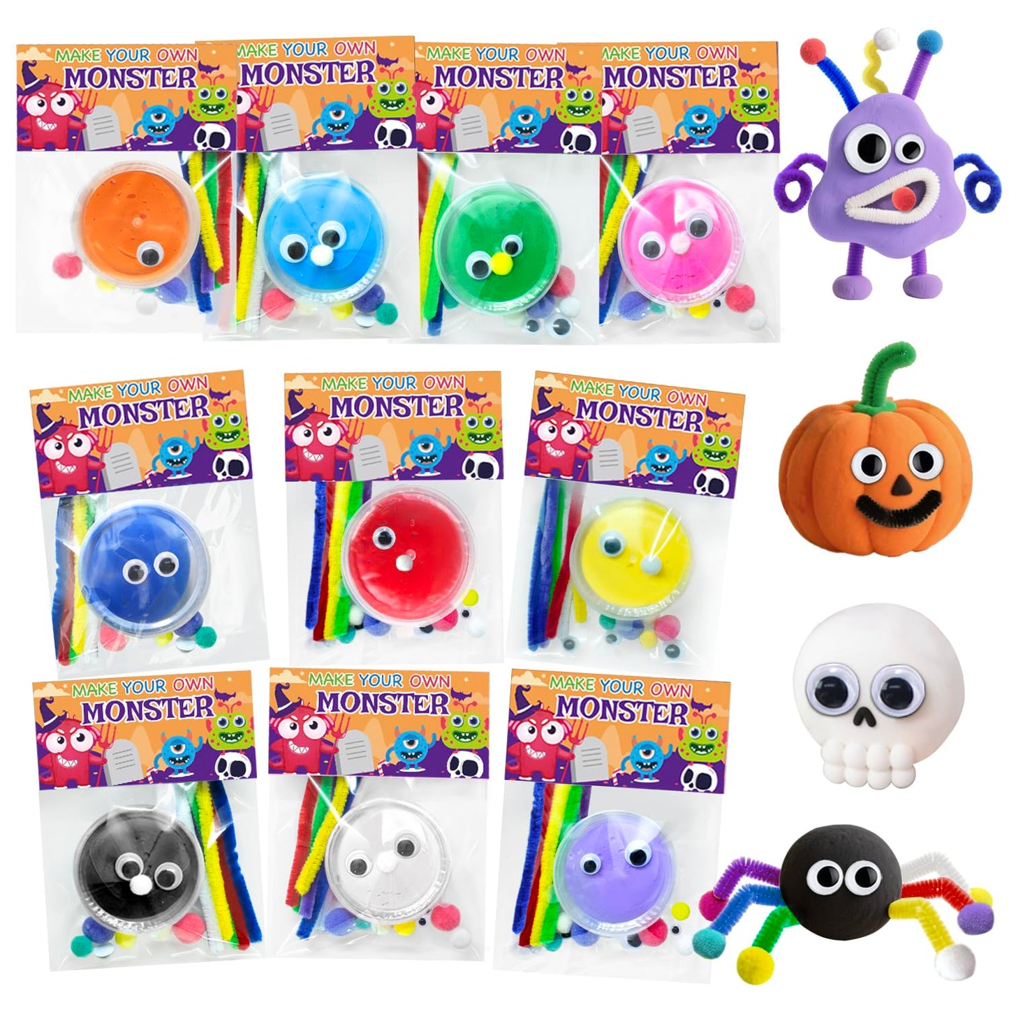 NAXYAN 16 Packs Halloween Party Favors DIY Halloween Monster Air Dry Clay Crafts Kits for Kids Halloween Treats Non Candy Toys Gifts Bulk for Classroom