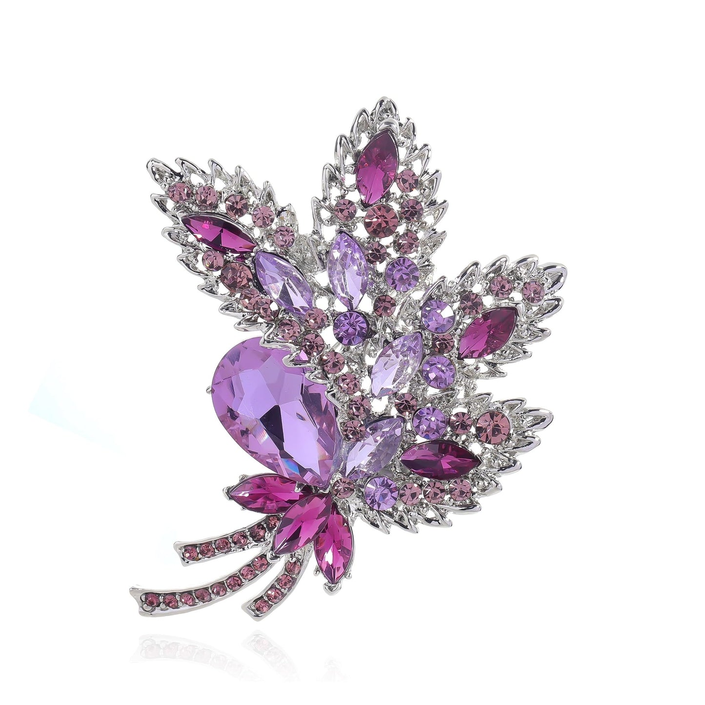 YOQUCOL Purple Austrian Crystal Leaf Shape Bouquet Big Large Brooch Pin Rhinestone Scarf Decoration Wreath Cloth Pin For Women