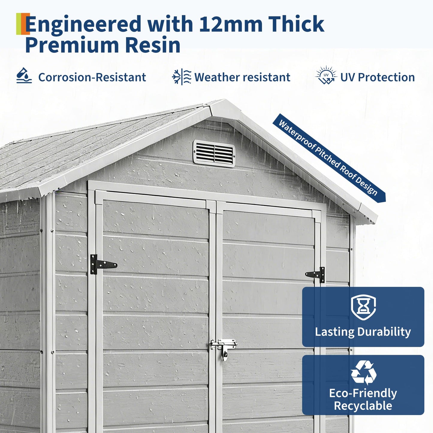 6x4 FT Outdoor Storage Shed with Floor, Plastic Resin Garden Shed with Window & Sloping Roof & Lockable Door for Patio Backyard Garden, Lawn Mower, Bike, Tool Storage