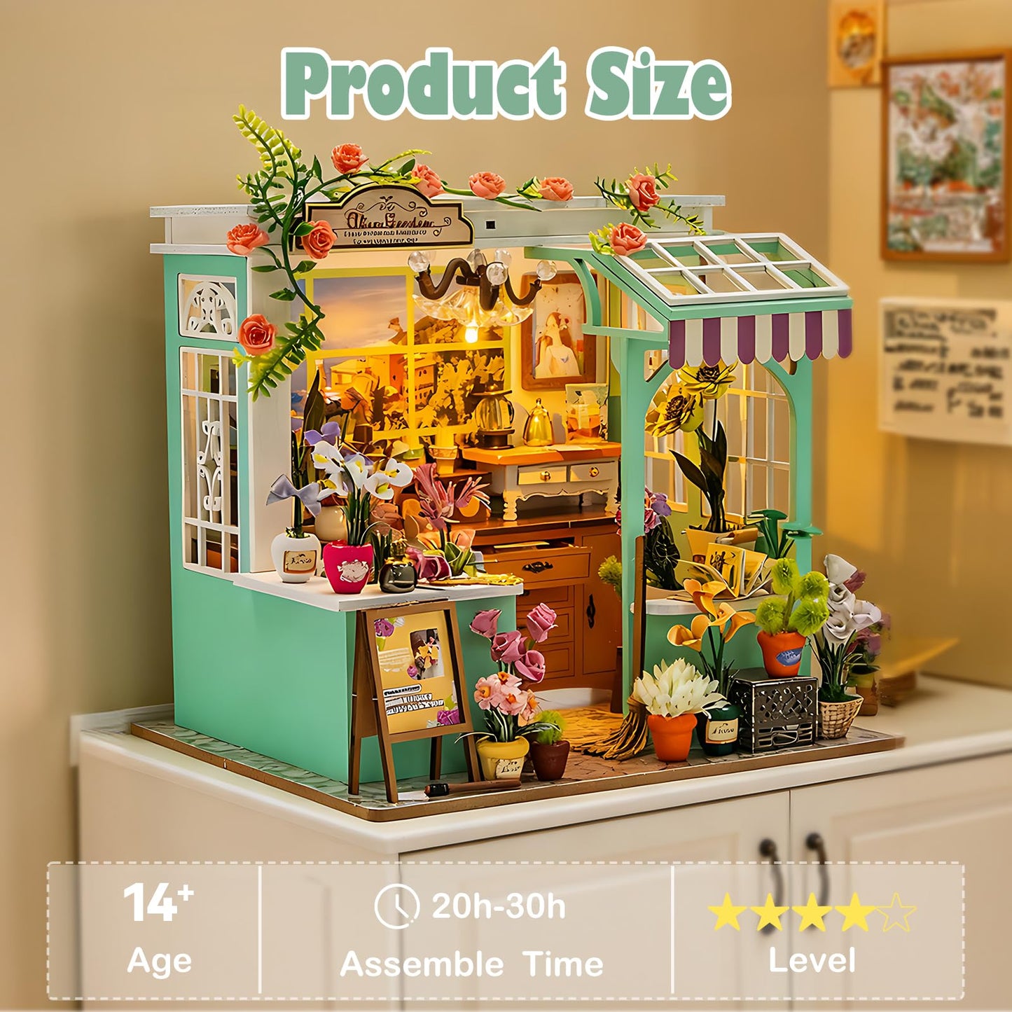 Foyucool Miniature House Kit, DIY Miniature Dollhouse Kit, Mini House Building Kits with LED, Unique Gift for Birthday Christmas Day, Flower Garden