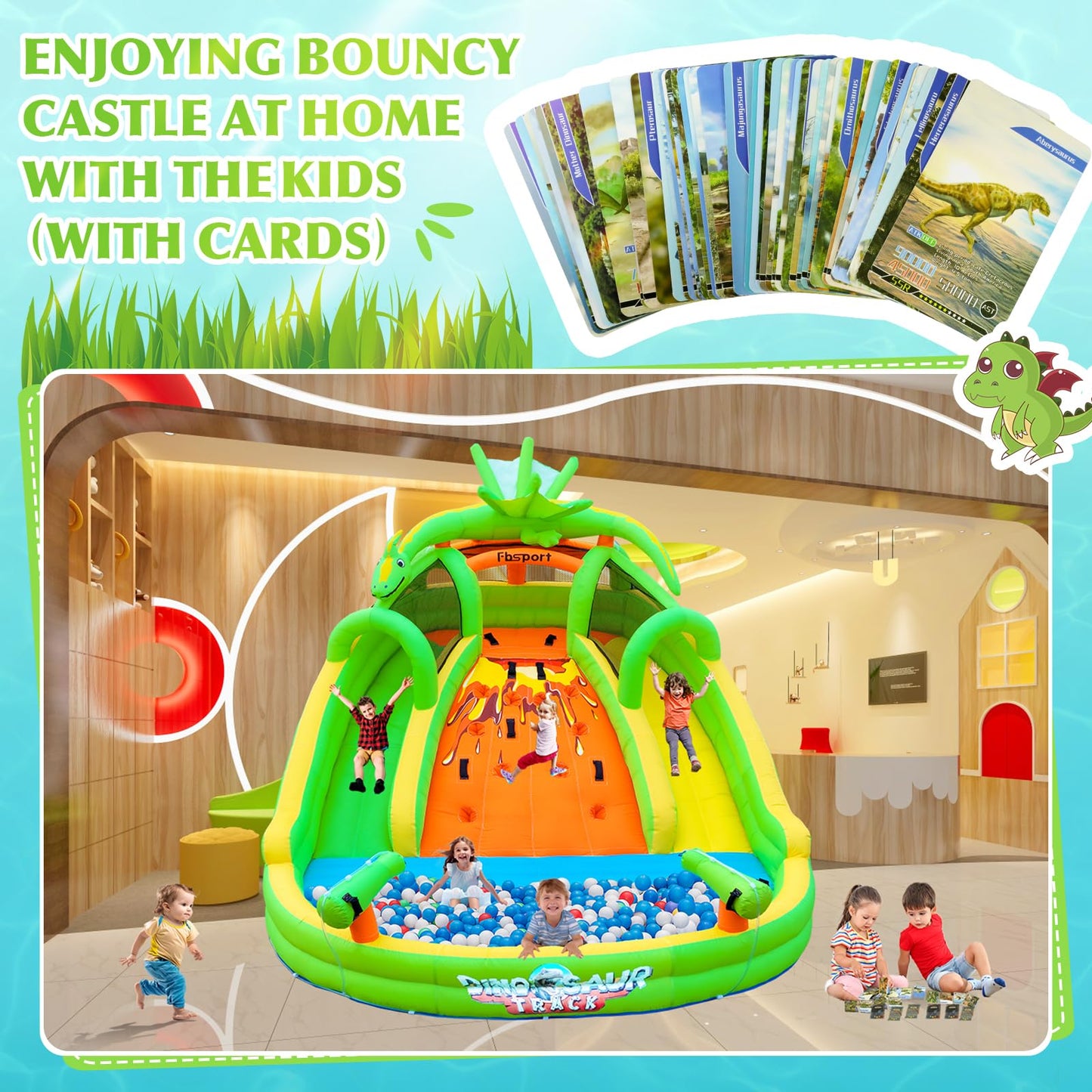 FBSPORT Inflatable Bounce House for Kids, Indoor Bounce House with Slide, Climbing, Water Guns, Bouncy Castle for Park Backyard Outdoor Indoor (with Blower)