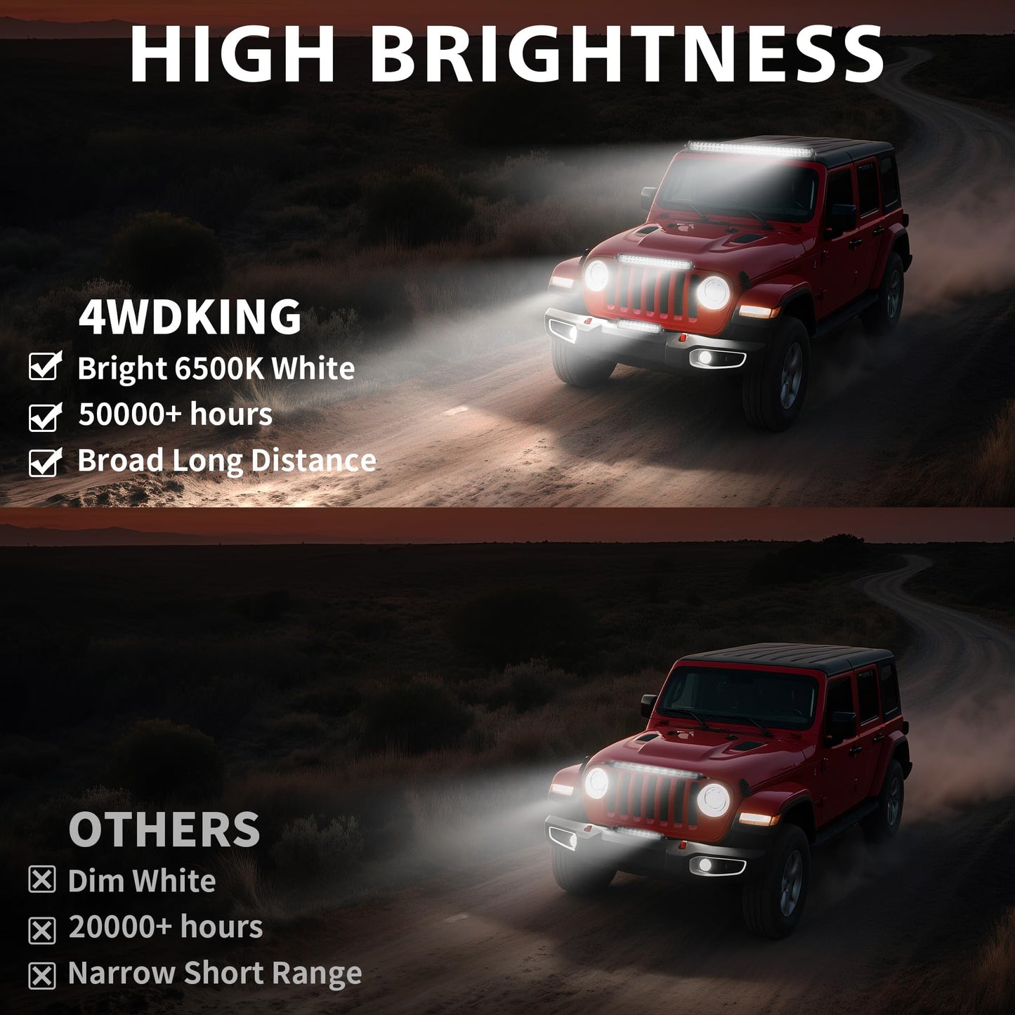 4WDKING LED Light Bar 50 inch IP68&IP69K Waterproof Dual Row Off Road Light Bar with DT Connector 300W Flood and Spot Combo Beam Work Light for Truck Cars ATV UTV Boat