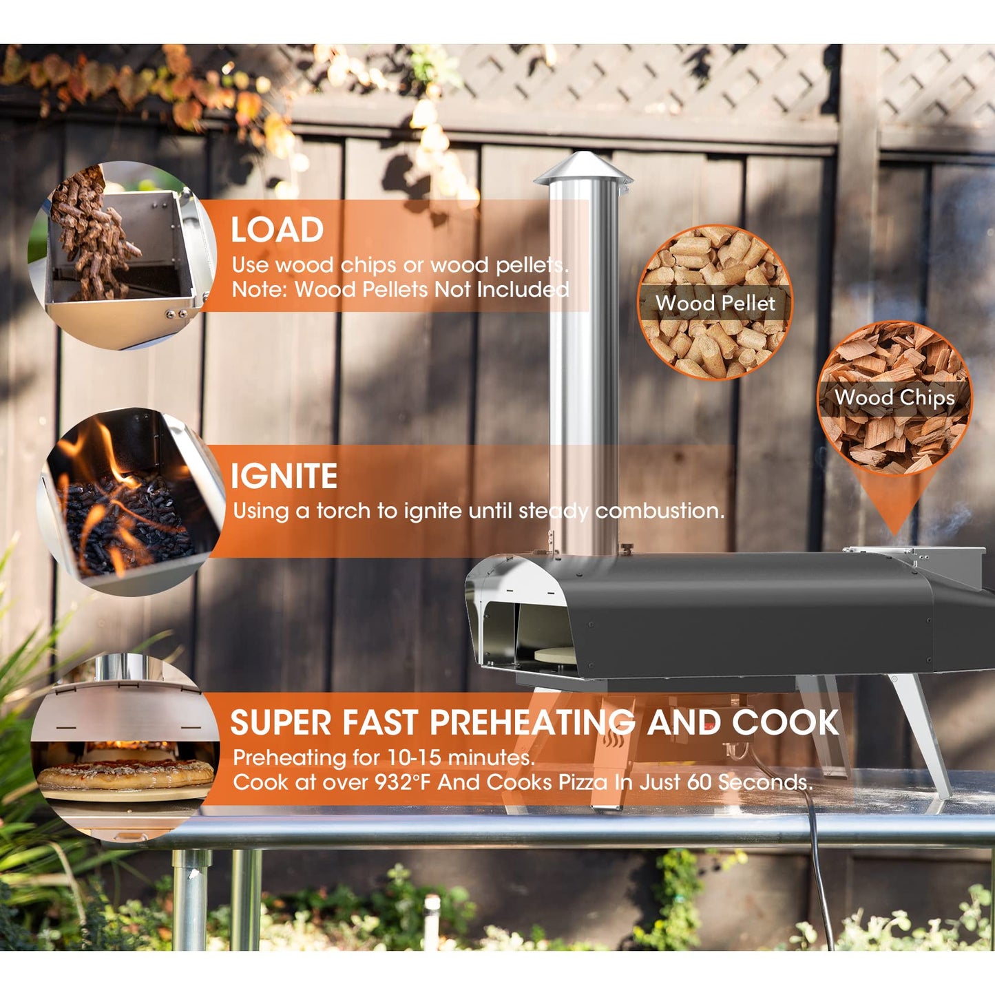 Mimiuo Outdoor Pizza Oven Wood Pellet Fired Pizza Stove with Automatic Rotating System, Pizza Stone, Pizza Peel and Carry Bag (Tisserie W-Oven Series) - Global Patent