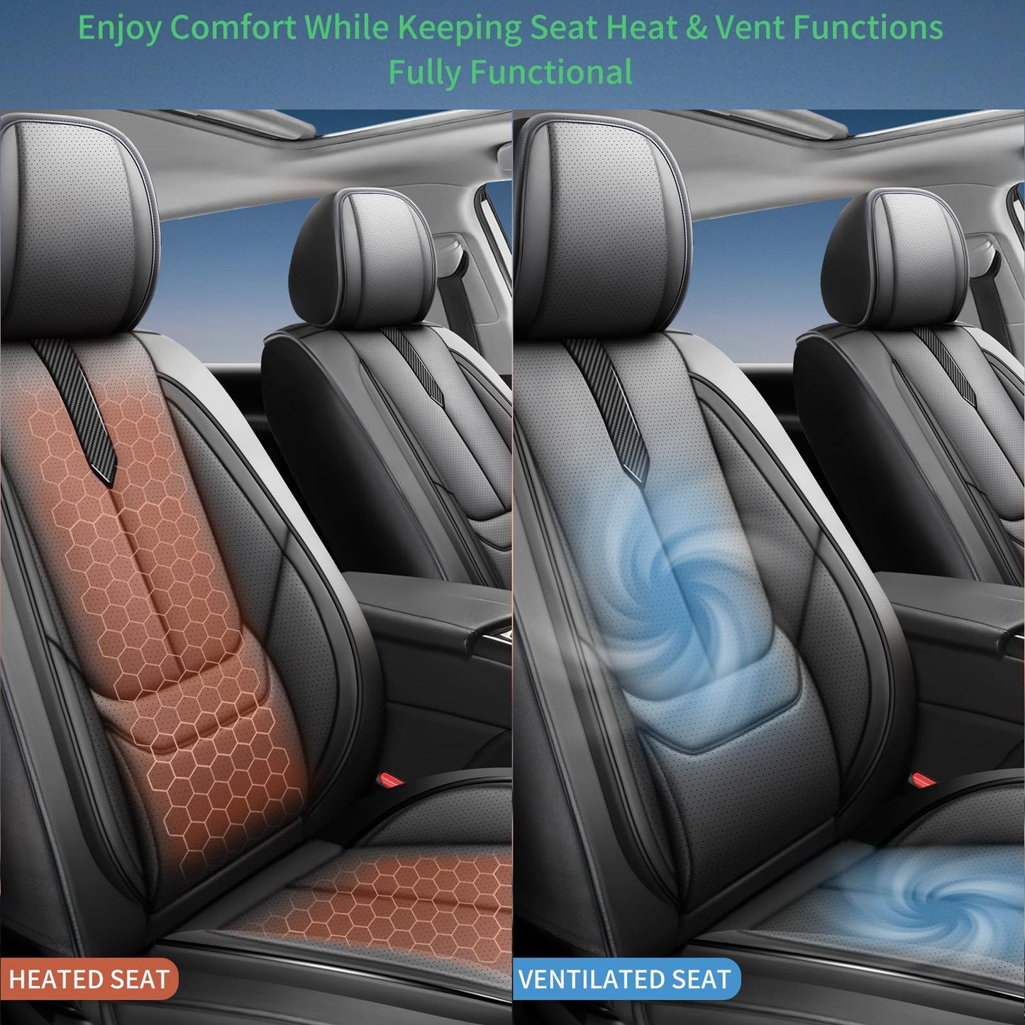 FQFZYMX Fit Escape Car Seat Covers for Ford Escape 2001-2024 2025 2026 -Upgraded Premium Waterproof & Breathable Leather,Airbag Compatible,All-Weather Seat Cushion Protector,Full Set,Black