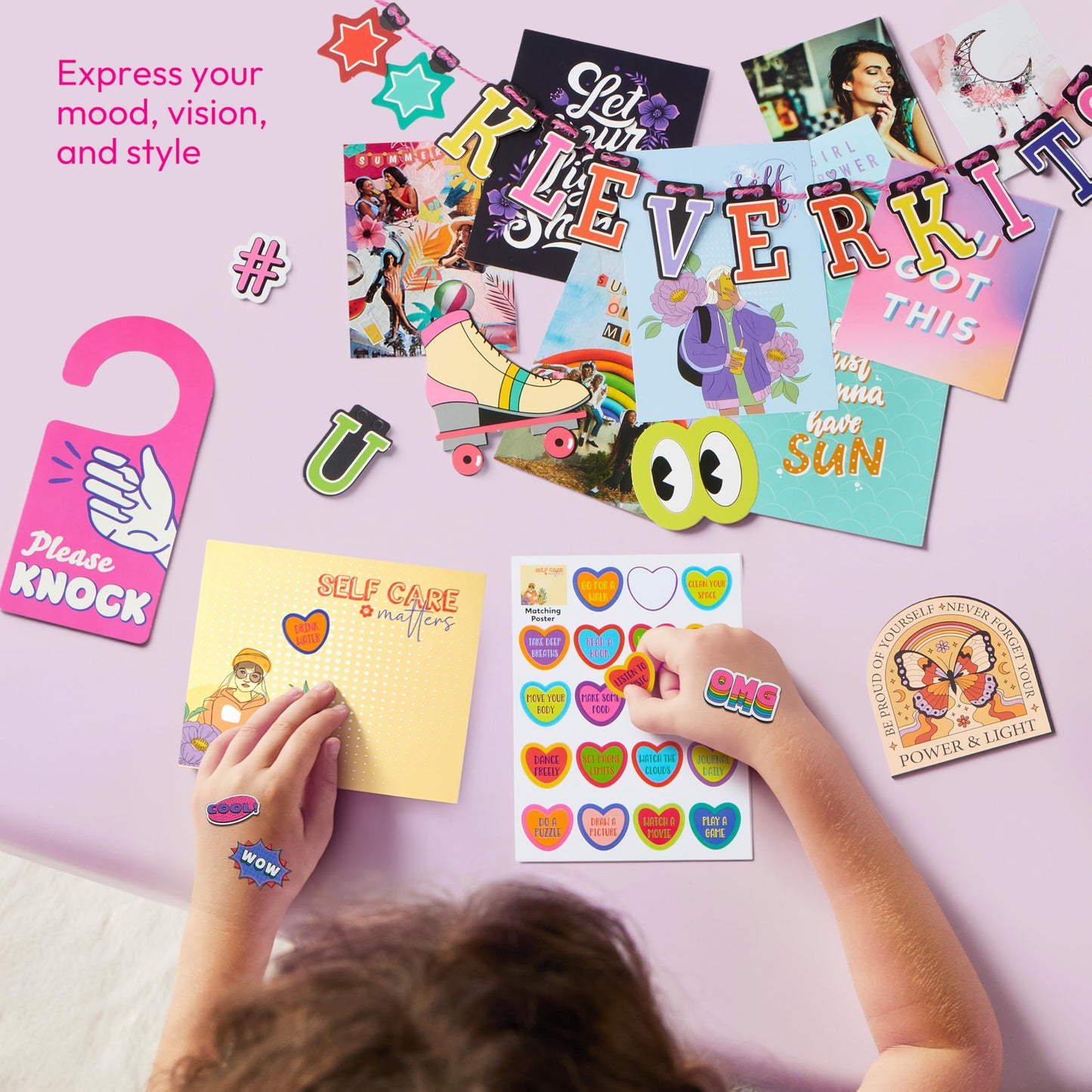JOVA Klever Kits Glow in The Dark Wall Collage for Room Decor, DIY Poster for Teen & Tween Girls, Creative Arts and Crafts Gift Wall art for Kids aged 8 9 10 11 12 13 14