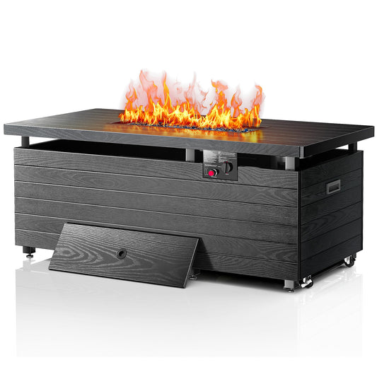 50” Outdoor Propane Fire Pit Table, 50,000 BTU Rectangular Gas Fire Pit with Lid & Blue Crystal Stones, Steel Tabletop, Adjustable Flame, 4-in-1 FirePit Table for Patio, Backyard, Outdoor Gatherings