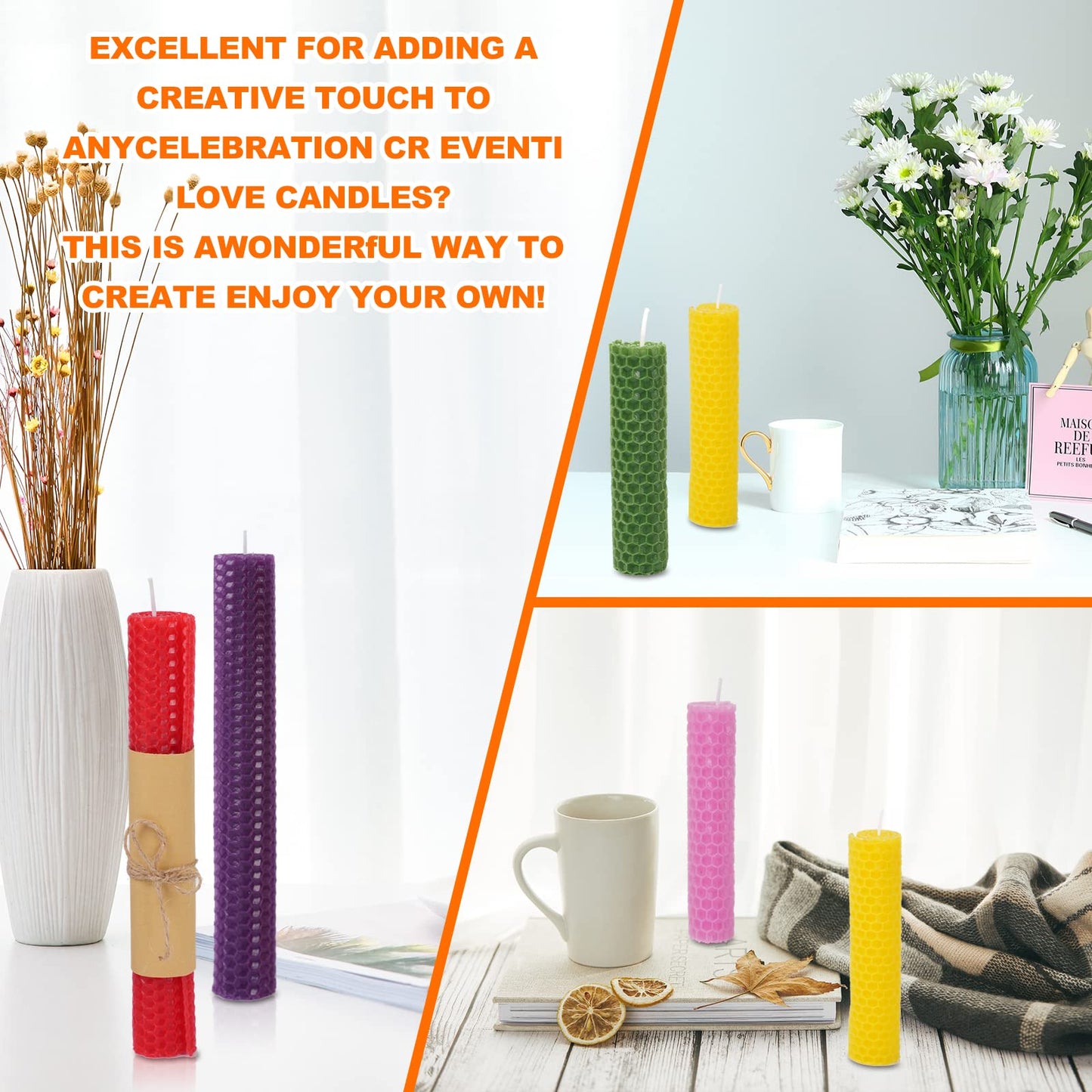 Thleunei Beeswax Candle Making Kit for Kids - 24 Pack 10x8 Inch Beeswax Sheets Candles Making Kit Supplies - Perfect DIY Craft Gift for All Ages,Create Beautiful, All-Natural Candles at Home