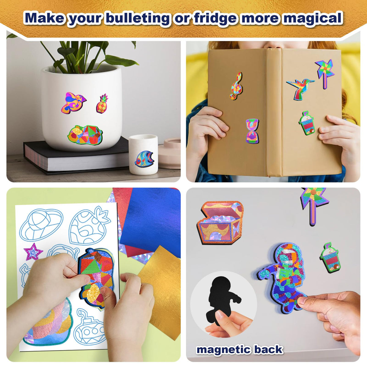 FLUXOJOY Foil Art Craft Kits for Kids, Mess -Free Fun Activity Set for Child, DIY Printing Craft Kit, Birthday Party Gifts for Ages 4 5 6 7 8 9 10 11 12 and Up, Art Travel Toys for Boys Girls