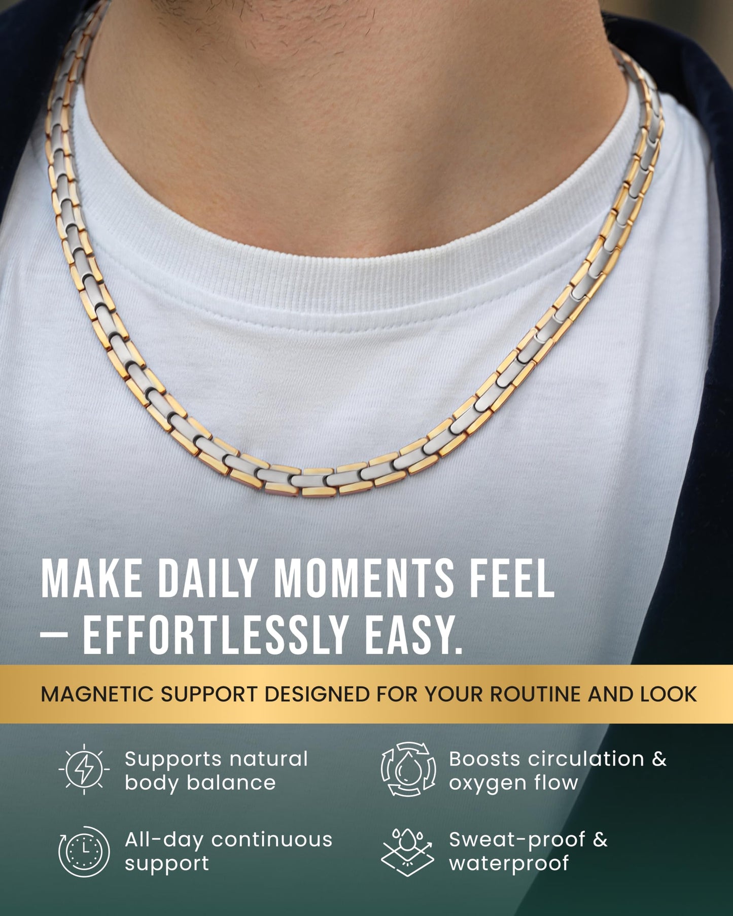 MagnetRX Titanium Magnetic Necklace – Ultra Strength Magnetic Necklaces for Women & Men – Effective Titanium Necklace with 55 Magnets (Silver & Gold, 20 Inches)