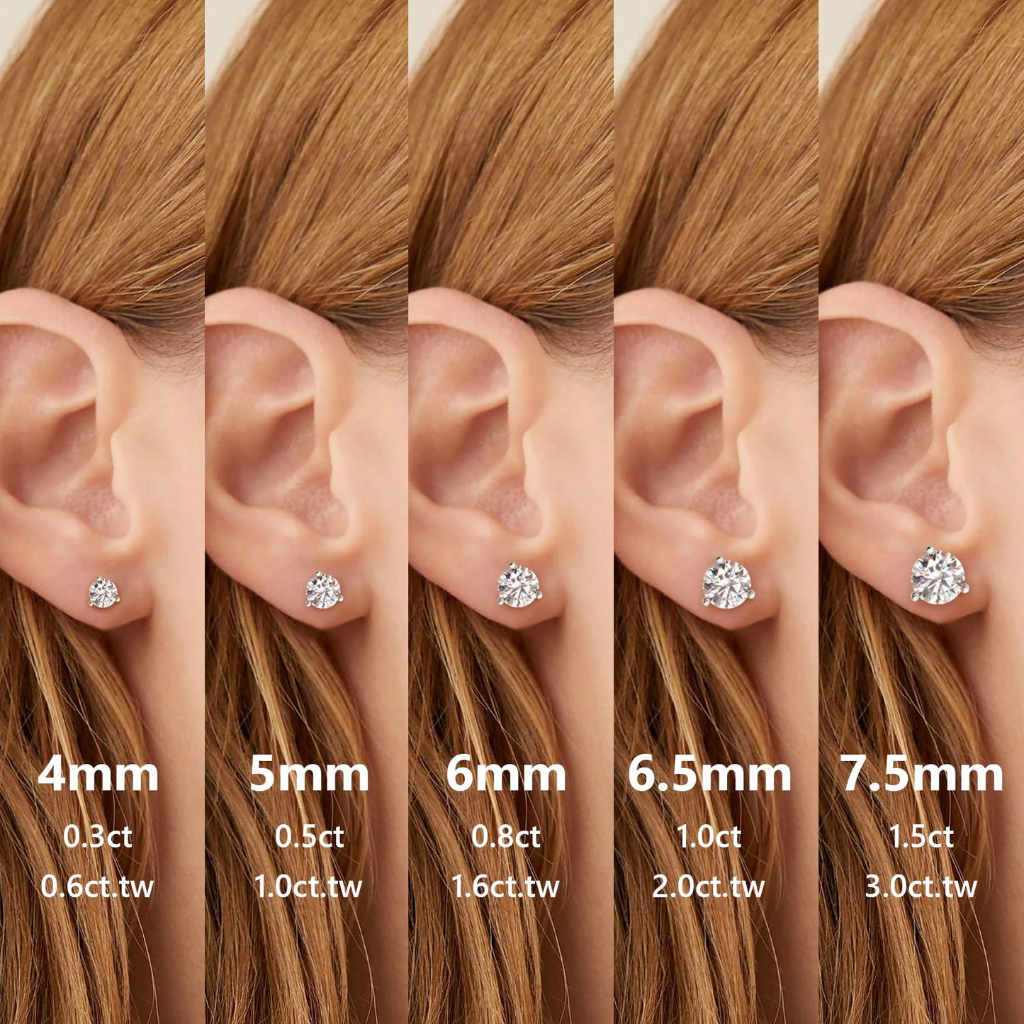 KRKC 0.6-3ct Moissanite Stud Earrings, D Color VVS1 Clarity, Lab Created Diamond Stud Earring for Women, 14K White Gold S925 Sterling Silver Earrings Friction Back for Women Men, Hypoallergenic