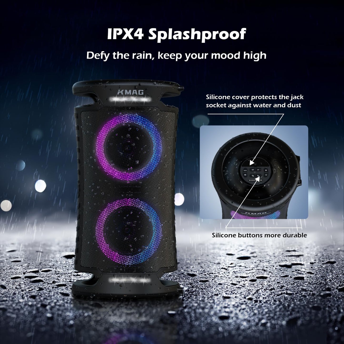 Large Party Bluetooth Speaker, 260W Peak Powerful Loud Sound with Deep Bass, 15Hr Playtime, Fast Charge, RGB Cool Light Show, TWS, Portable for Outdoor Beach, Camping, Backyard, Work, Home (Black)