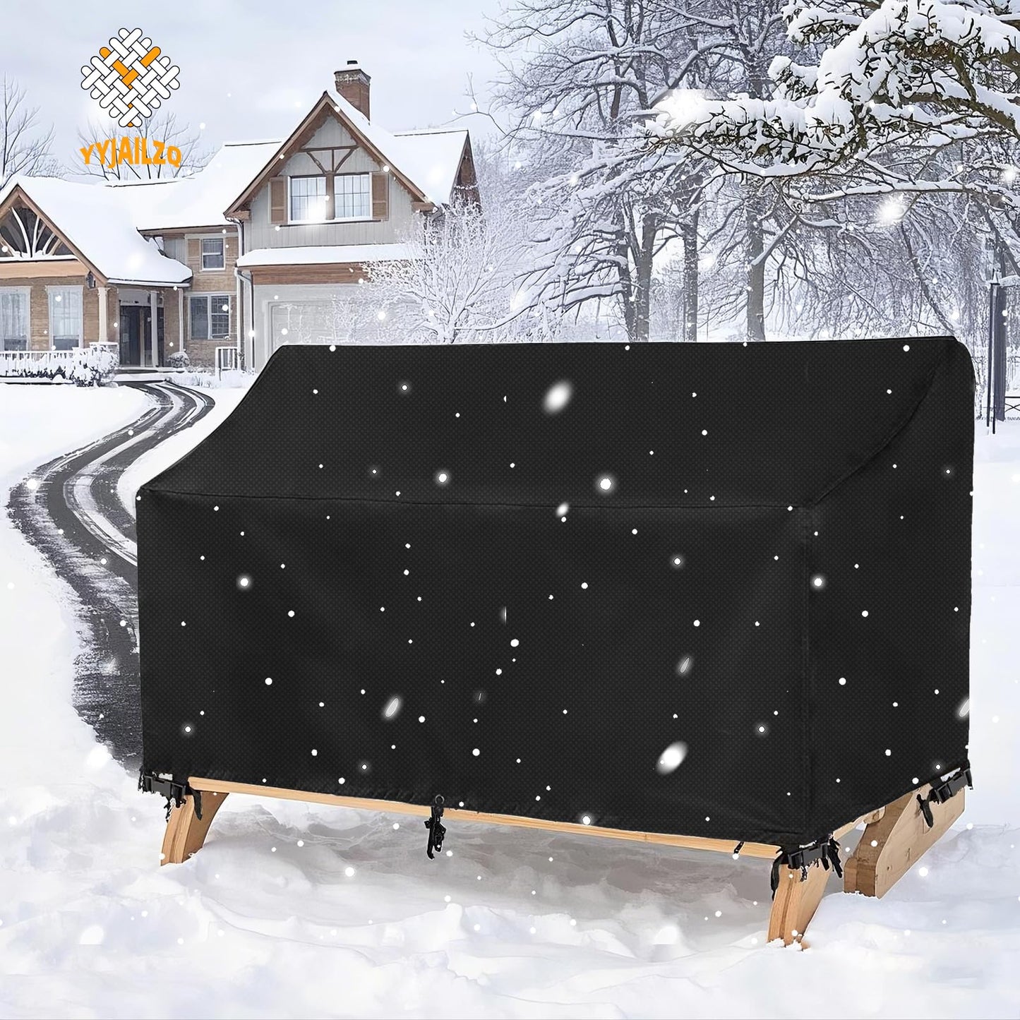 YYJAILZQ 2-Person Outdoor Glider Bench Cover Waterproof,Double Patio Gliders Rocking Chair Covers with Buckle,Wind-Proof/Anti-Uv Outside Loveseat Cover, 420D Oxford (44 * 30 * 35/24in,Black)