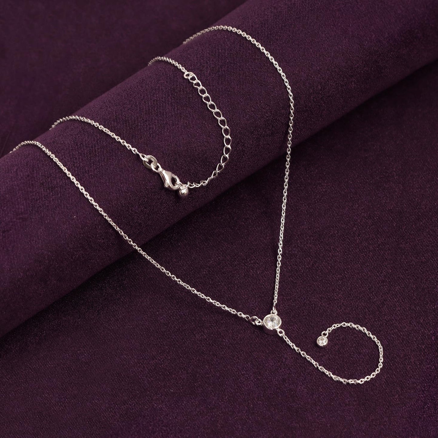 LeCalla 925 Sterling Silver Dainty Drop Adjustable Double CZ Lariat Necklace for Women Simple CZ Y Necklace Jewelry Cable Chain Necklace with Lobster Claw Clasp 18 Inches