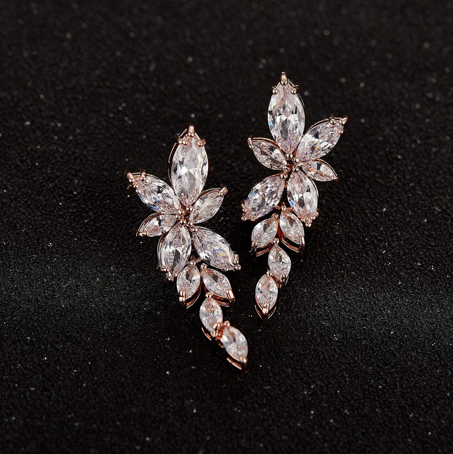 SWEETV Marquise Rose Gold Cubic Zirconia Bridal Earrings, Elegant Wedding Earrings for Brides Bridesmaids, Crystal Formal Drop Earrings for Women Jewelry Gifts