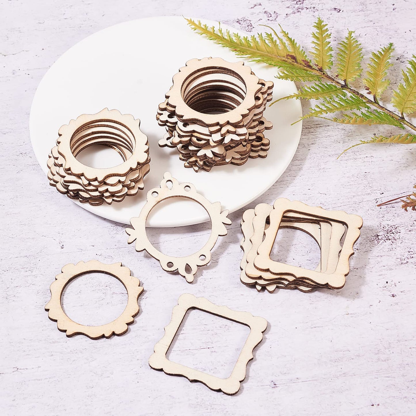 LiQunSweet 100-Pieces 48~64mm Undyed Wood Photo Frame Pendants Wooden Cutout Unfinished Necklace Earrings Charms Mixed Shape for Jewelry Making DIY Craft