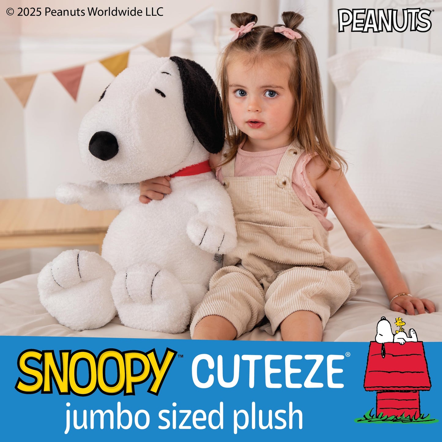Kids Preferred Peanuts Snoopy Cuteeze Plush, Embroidered Details & Crinkle Feet, Stuffed Animal Toy for Baby and Toddler Boys & Girls - 25 Inch Size