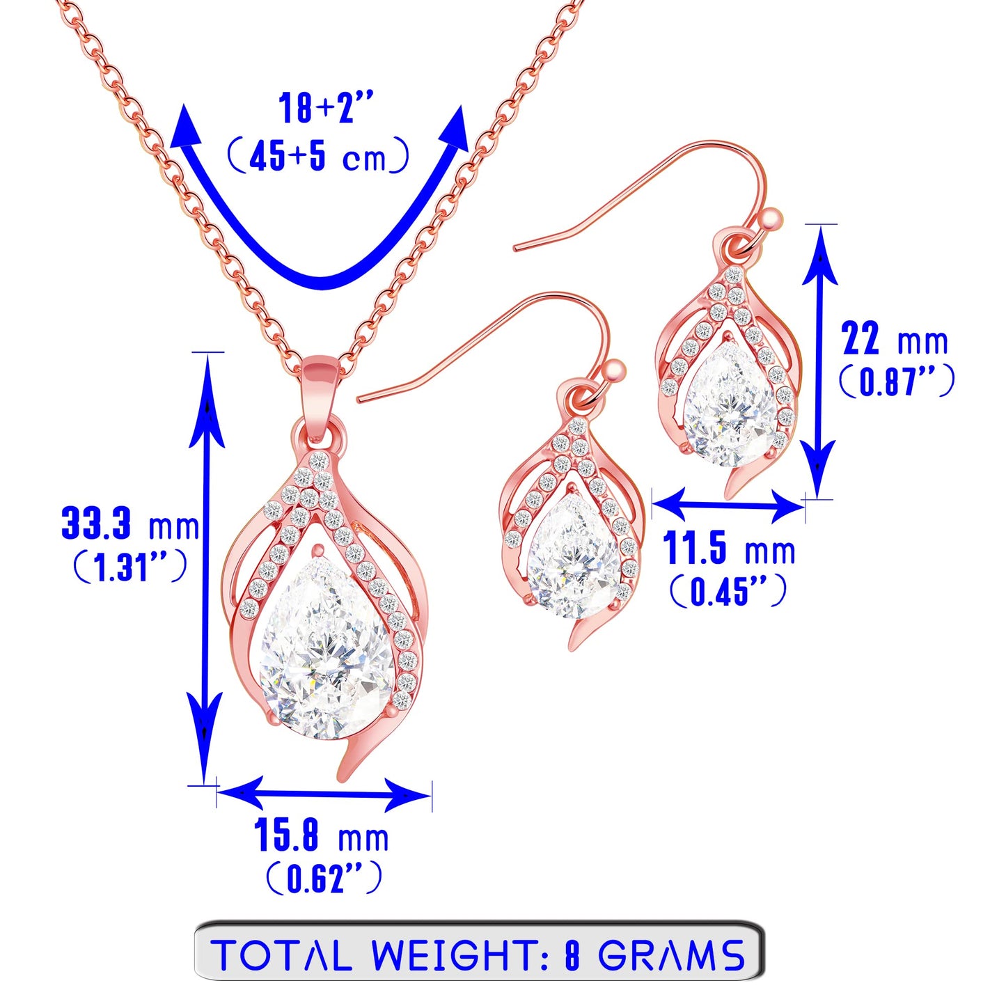OTTFF Bridesmaid Jewelry Set Gift for Women 6 Sets Rose Gold Plated Pave Rhinestone & Crystal Necklace Earrings Set for Wedding/Engagement/Anniversary