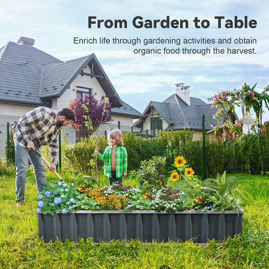 KING BIRD Raised Garden Bed 68"x 36"x 12" Galvanized Steel Metal Outdoor Garden Planter Box Kit with 2 Pairs of Gloves (Dark Grey)