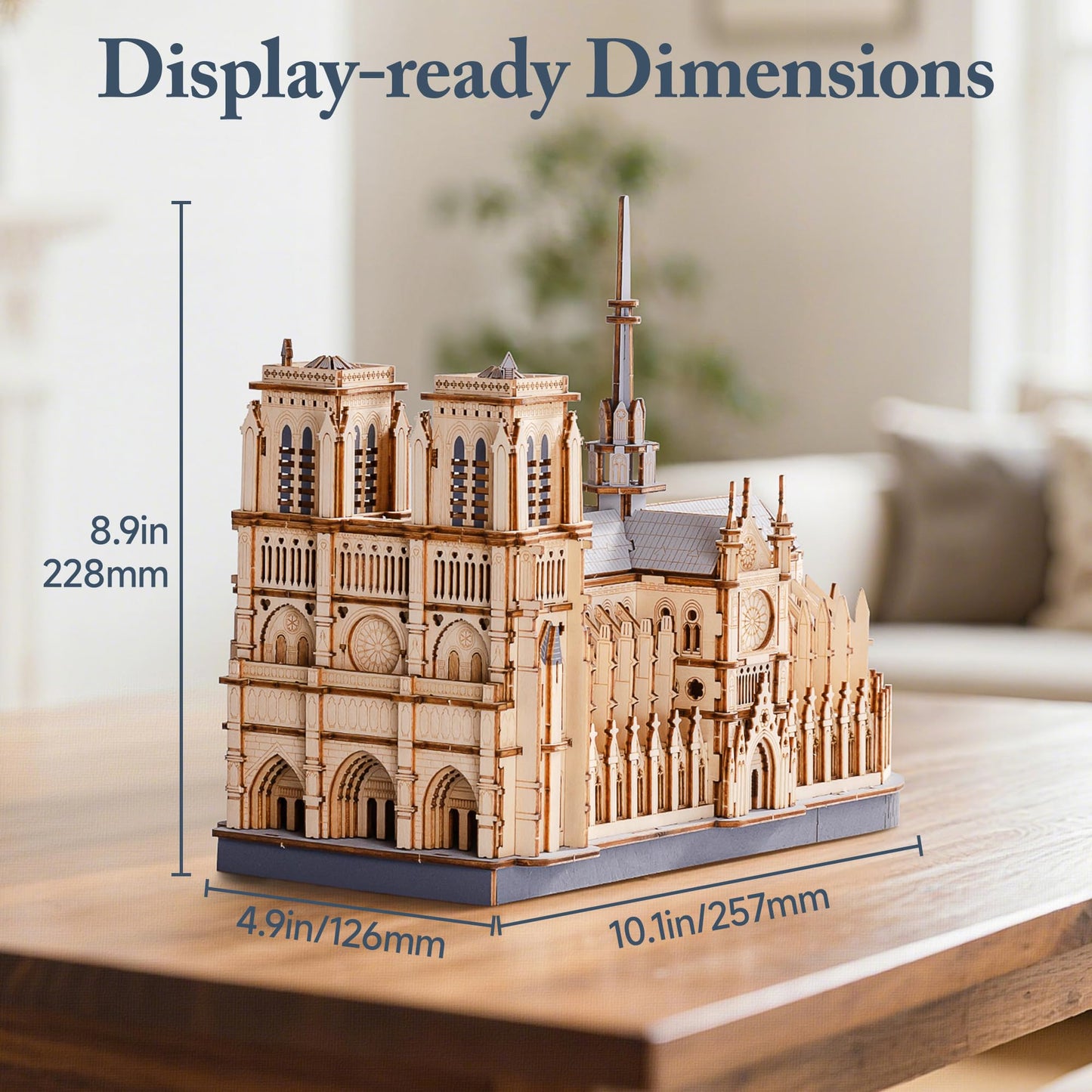 ROBOTIME 3D Wooden Puzzles for Adults, Scale 1: 460 Notre Dame de Paris Building Set, Architecture Wooden Model Kit Creative Gift
