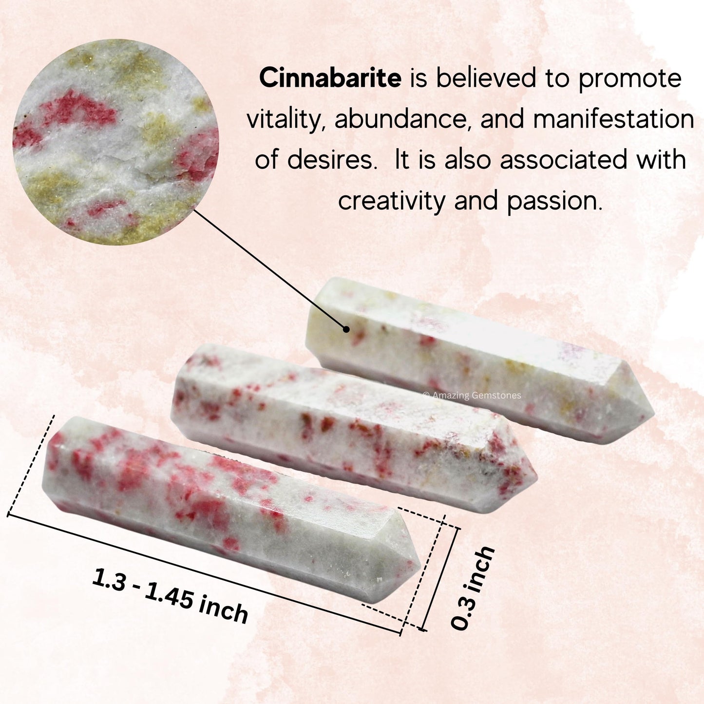 Amazing Gemstone Cinnabarite Crystal Points Bulk Healing Crystals - Pack of 3 Single Terminated Healing Wand Point Bulk Crystals for Crafts, Crystal Grid, DIY Work - Premium Crystals - Beginners Gift