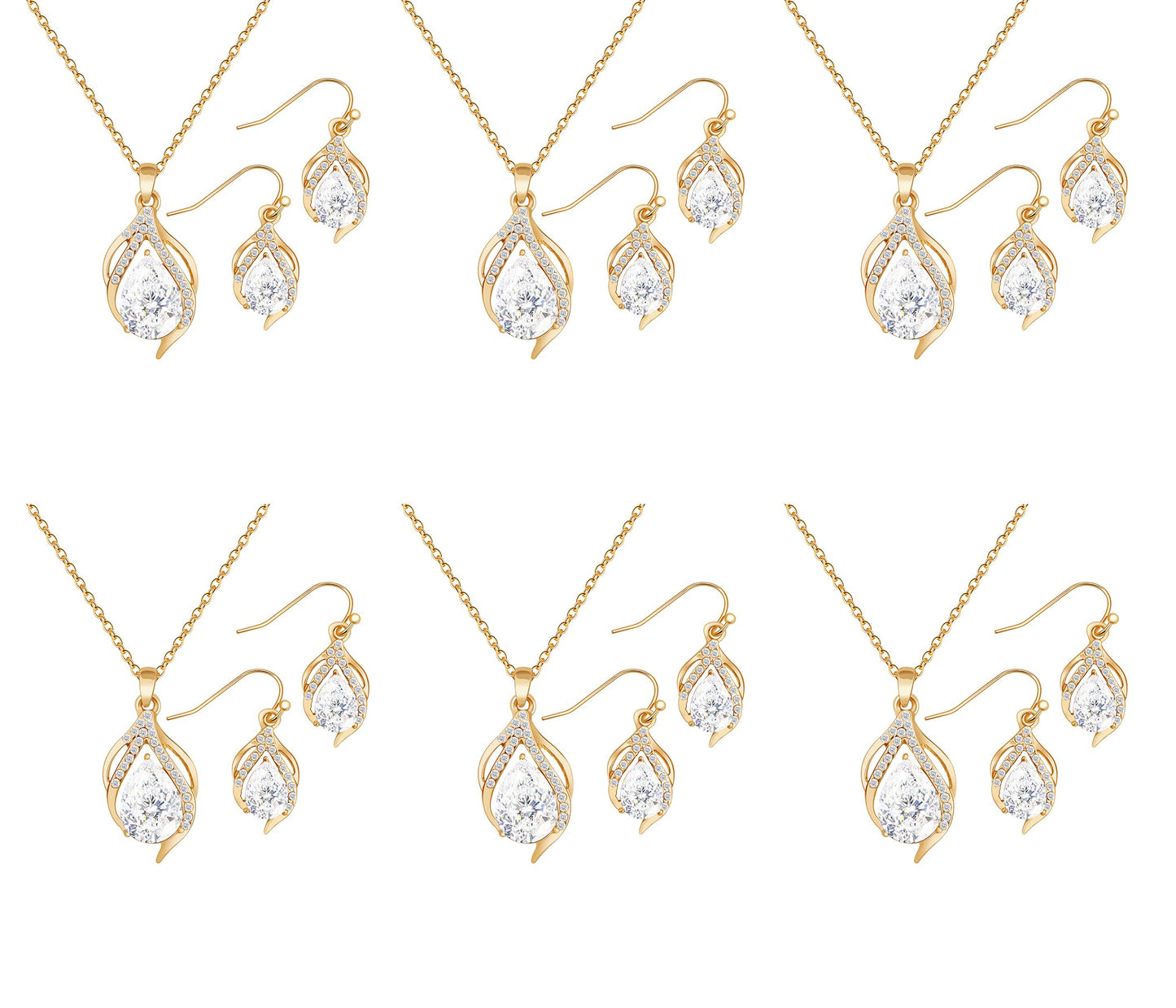OTTFF Dainty Bridesmaid Jewelry Set for Women 6 Sets 14k Gold Plated Pave Rhinestone With Crystal Necklace Earrings Set for Wedding/Engagement/Anniversary