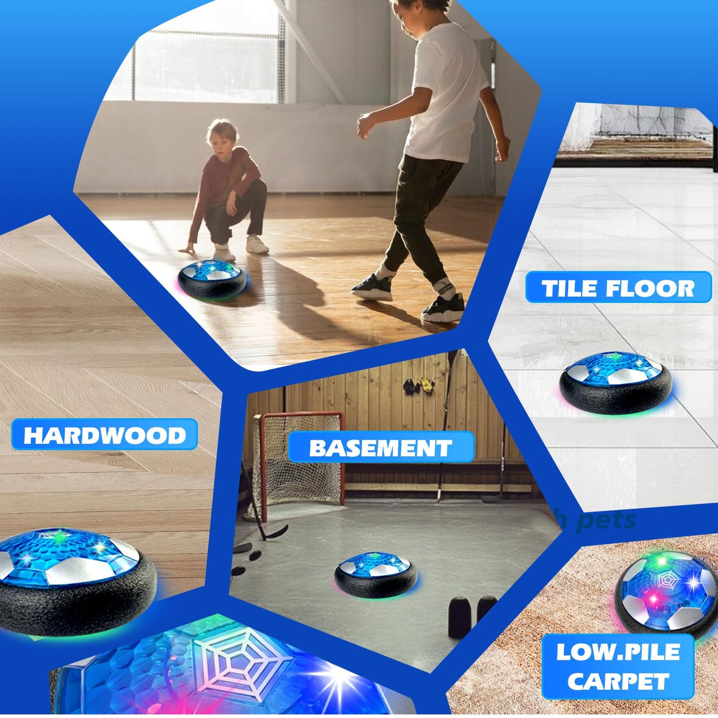 Foneso Hover Soccer Ball Toys for Boys Age 3-12, LED Light Up Air Floating Soccer Ball, Indoor Outdoor Active Play Toy, Birthday for Kids Toddlers Teens (2 in 1 Set)