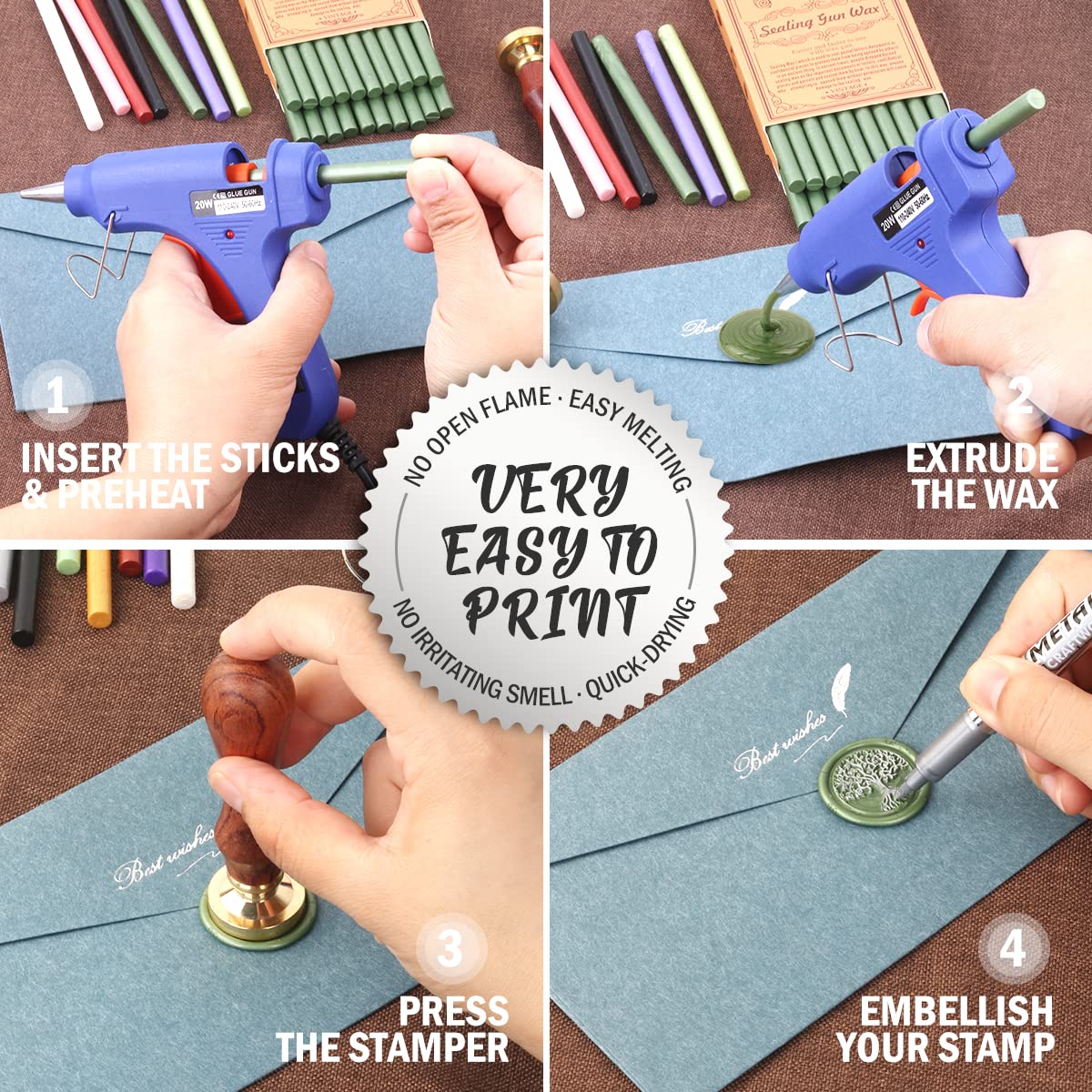 Wax Seal Kits, Wasole 20Pcs Black Sealing Wax Sticks with 1 Pieces Glue Gun Set for Wax Seal Stamp, Great for Wedding Invitations, Birthday Cards, Envelopes, Gift Wrapping (Black)