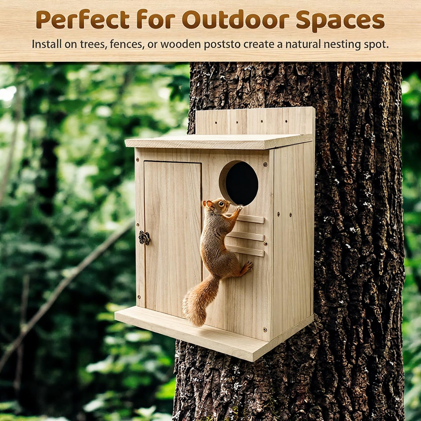 Large Squirrel House for Outside, Natural Wood Squirrel Nesting Box, Easy Installation Squirrel Shelter for Squirrels & Small Animals