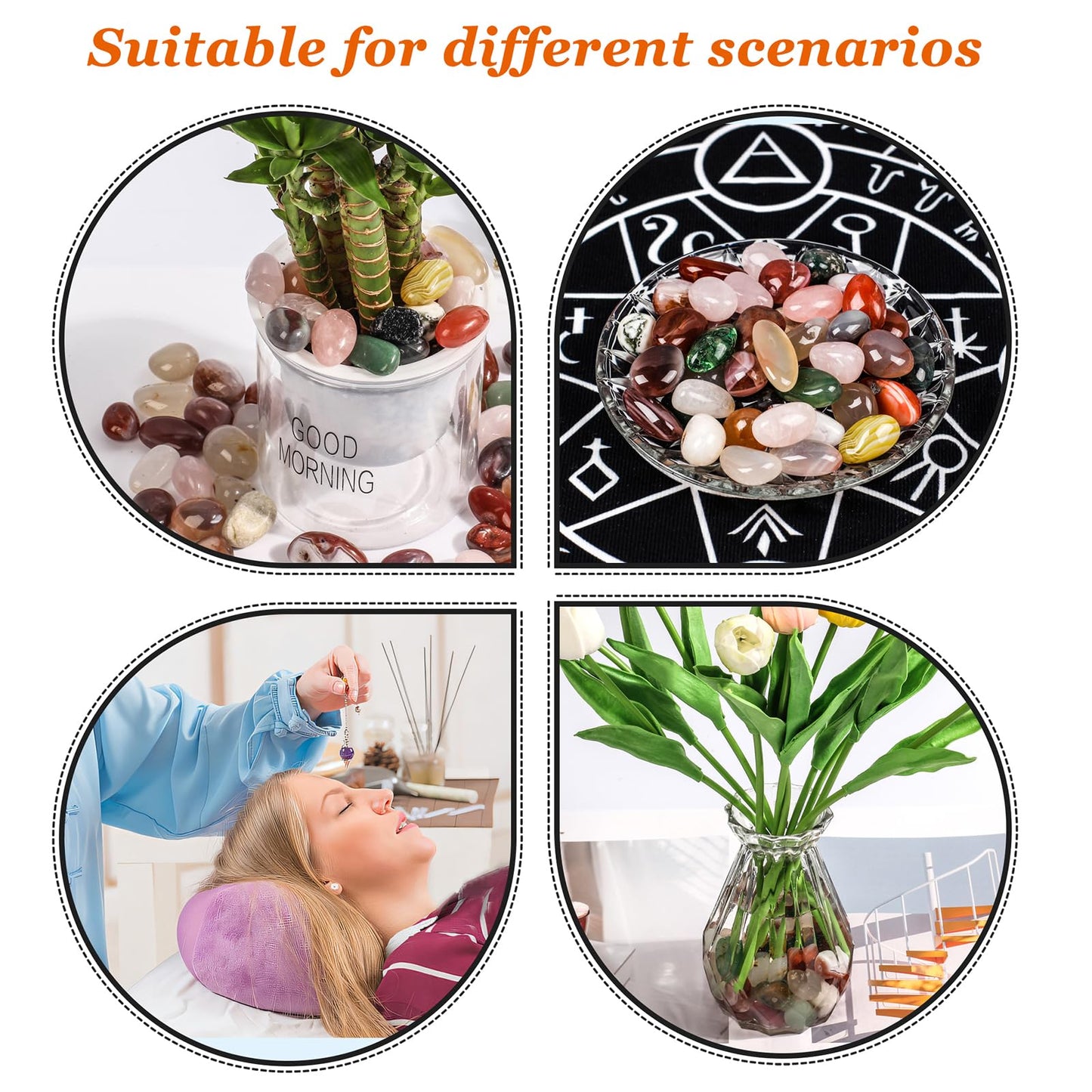 Natural Crystal and Healing Stones Set, 108 Pc Agate Crystal Stones Rock Gemstones, Witches Reiki Energy Balancing Meditation Divination Home Decor DIY