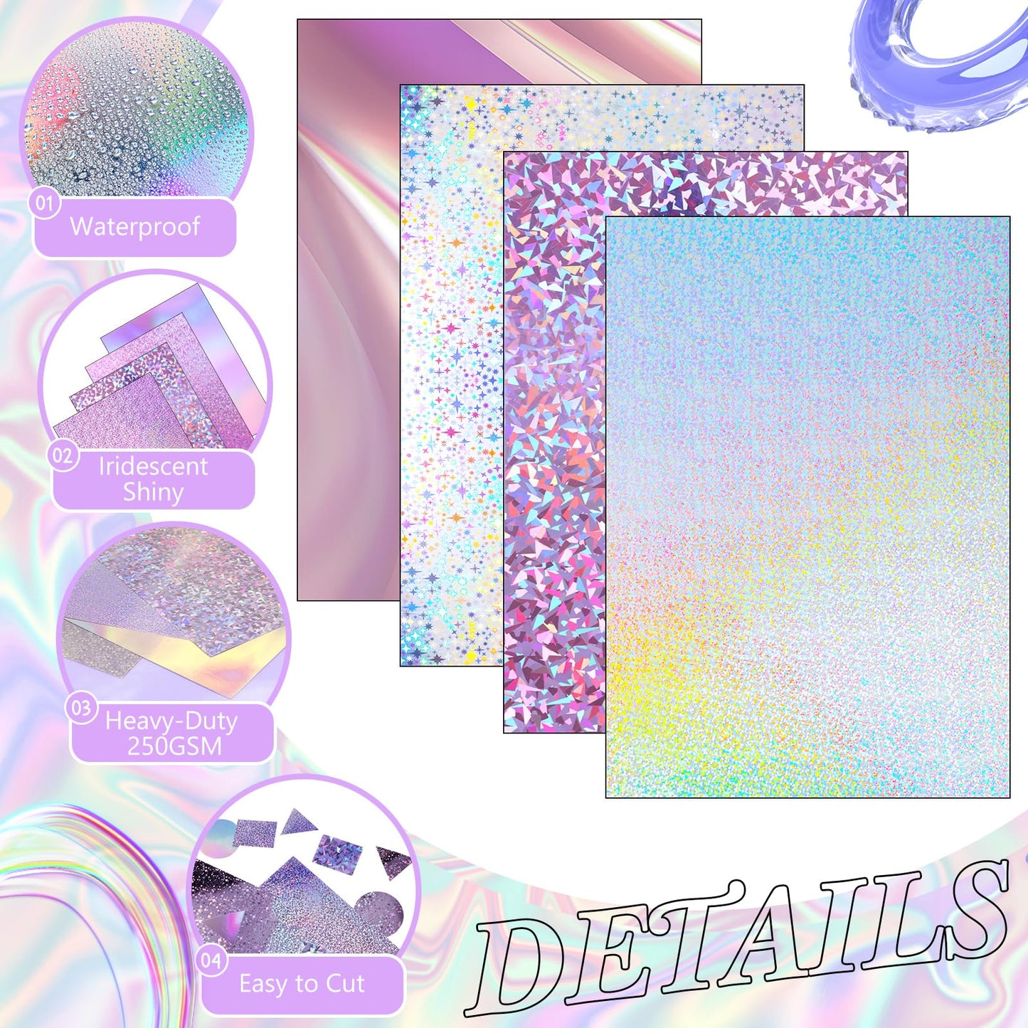 Kosiz 100 Sheets Metallic Holographic Card Stock Shiny Glitter Cardstock Iridescent Mirror Paper 8.5 x 11'' 250 GSM Thick Mixed Color Foil Paper for Scrapbook Letter Poster Craft(Iridescent)