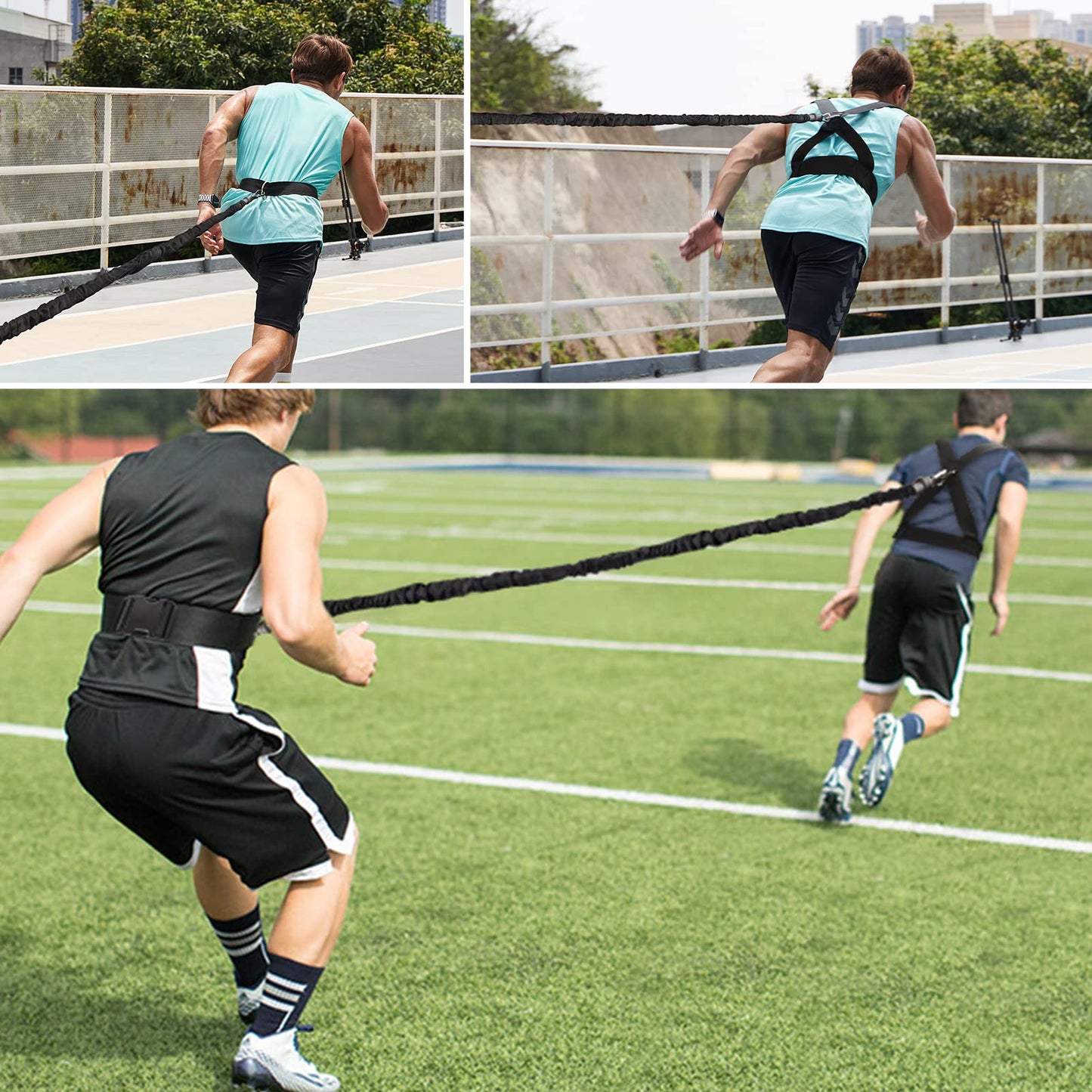 Sunsign Resistance Running Training Bungee Band, Bungee Resistance Cord Set, Long Resistance Band, Lateral Movement Sprint Overspeed Training Fitness for Fast, 6.6ft-Black