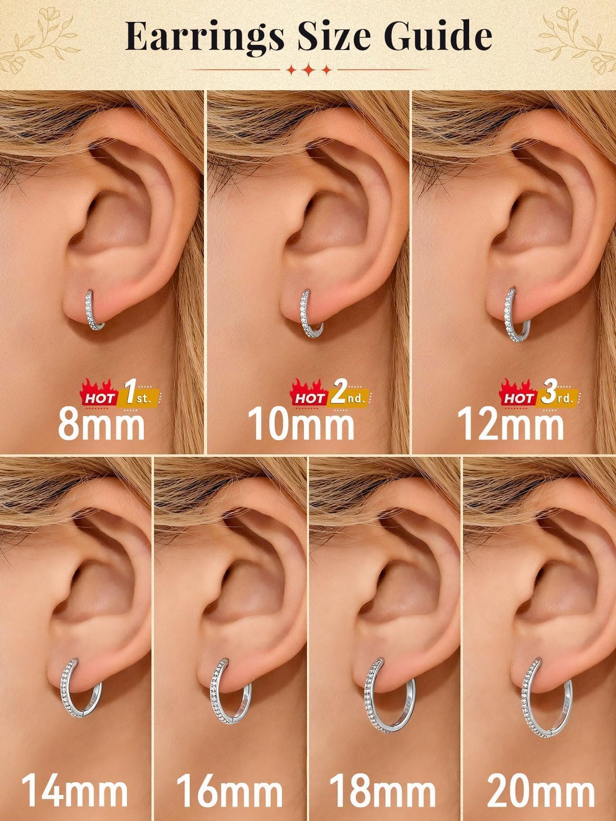 FaithHeart 925 Sterling Silver Cubic Zirconia Huggie Hoop Earrings, Small Silver Hoop Earring for Women, Hypoallergenic Cartilage Earrings for Women 8mm