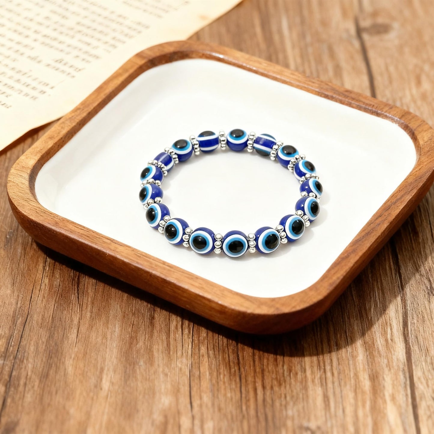 Cryhand Female 8mm Beaded Bracelets For Women 2PCS Evil Eyes Bracelet for Men Handmade Lucky Money Stretchy Crystal Bracelets Best Gifts