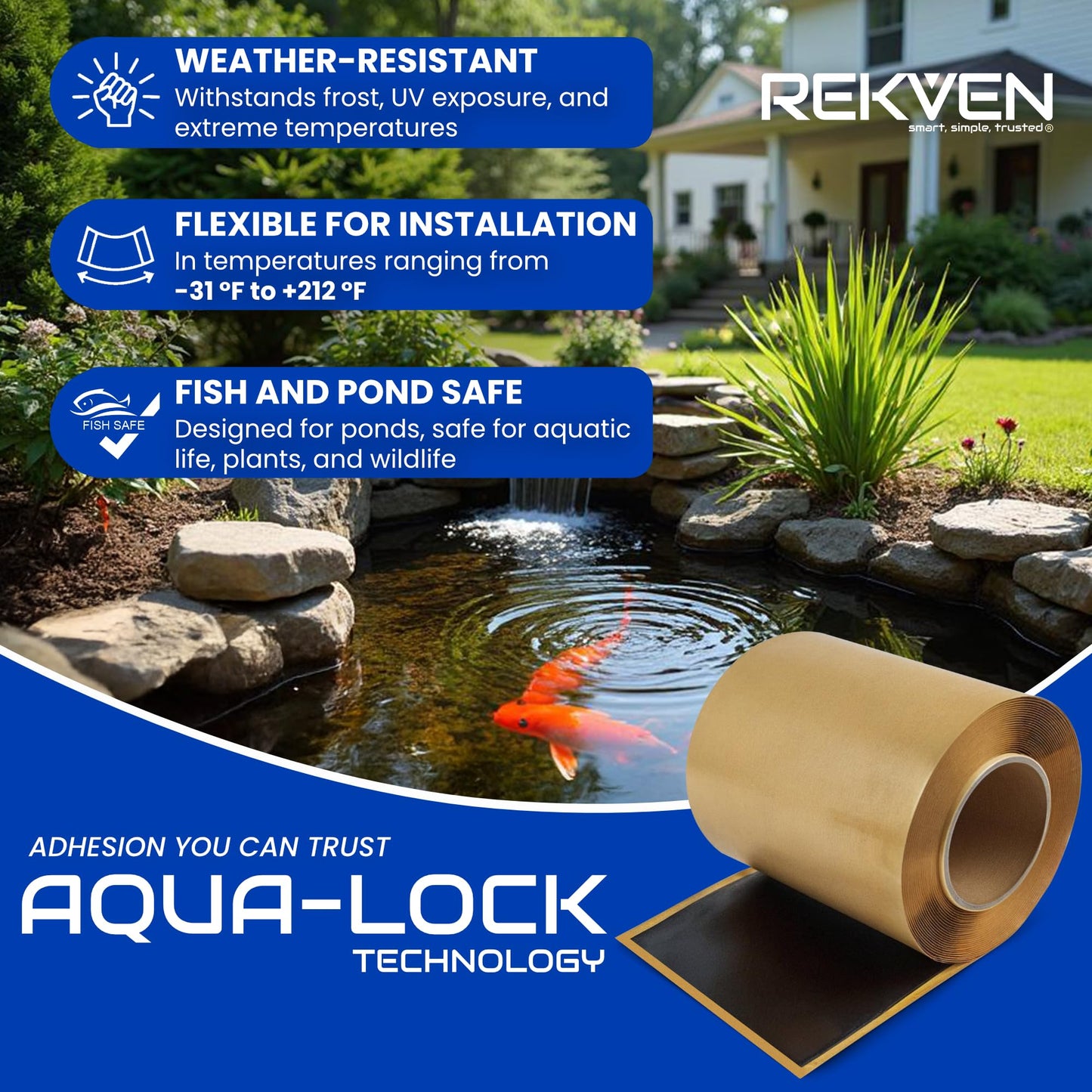 Pond Liner Seam Tape - 30 Feet x 6 Inch - Double Sided Butyl Tape - Bond Seal or Repair EPDM PVC HDPE LDPE RPE LLDPE - Perfect for Small or Large Fish and Koi Ponds Waterfalls and Water Features