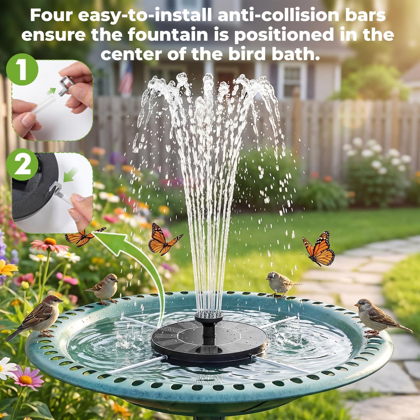 AISITIN Solar Fountain, Solar Bird Bath Fountains Pump with 6 Nozzles, 2026 Upgraded Free Standing Floating Solar Powered Water Fountain Pump for Bird Bath, Garden, Pond, Pool and Outdoor