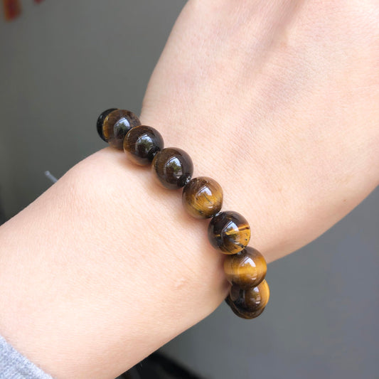 NITOPUPU 100Pcs 10mm Natural Smooth Yellow Tiger Eye Gemstone Beads Round Loose Stone Beads for Jewerly Making with Crystal Stretch Cord