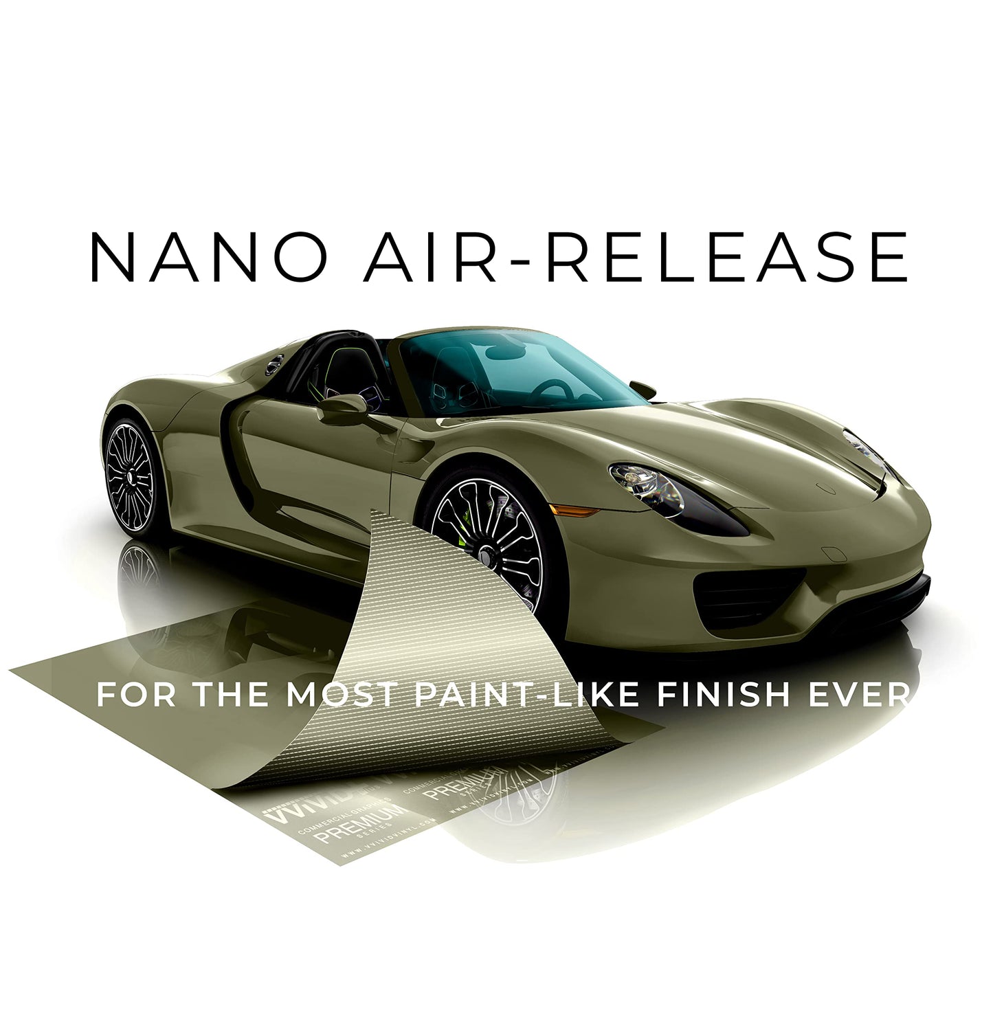 VViViD+ Ultra Gloss Khaki Green 100ft x 5ft Vinyl Car Wrap Premium Paint Replacement Film Roll w Nano Air Release Technology, Stretchable Cap Liner