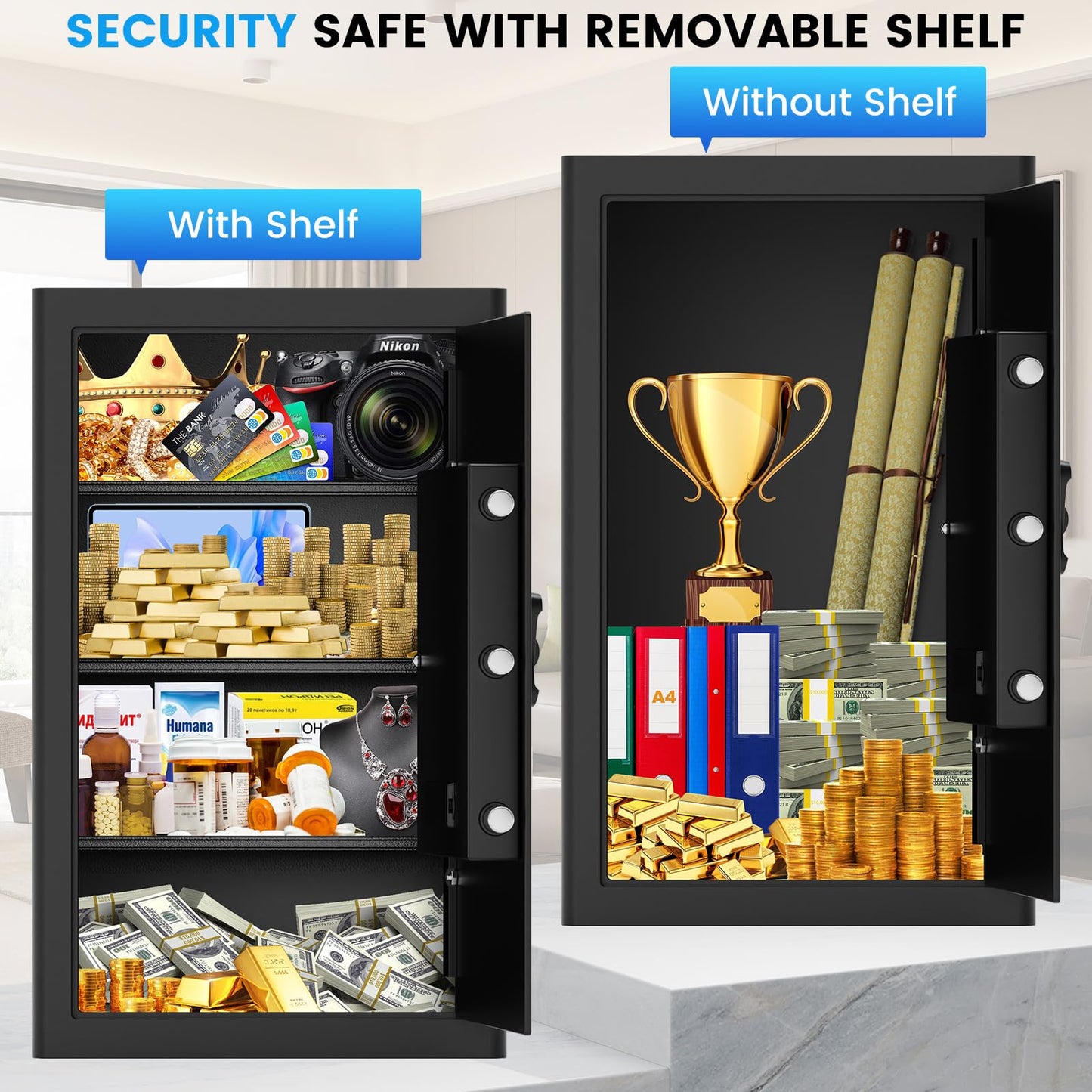 5.0 Cuft Fireproof Safe for Home, Home Safes Water and Fireproof, Safe Box with Digital Combination Lock, Alarm Systerm and Removable Shelf, Fire proof Safes for Home Document Money Valuables