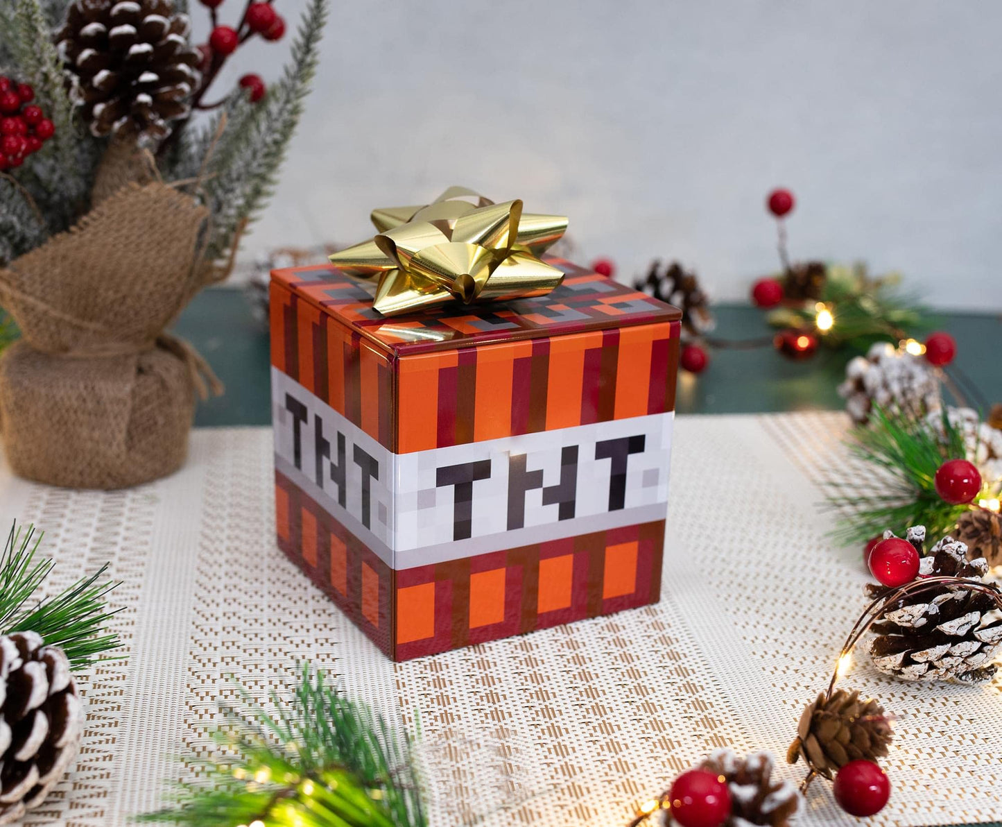 Minecraft TNT 4-Inch Tin Storage Box Cube Organizer with Lid | Basket Container, Cubby Cube Closet Organizer, Home Decor Playroom Accessories | Video Game Toys, Gifts and Collectibles