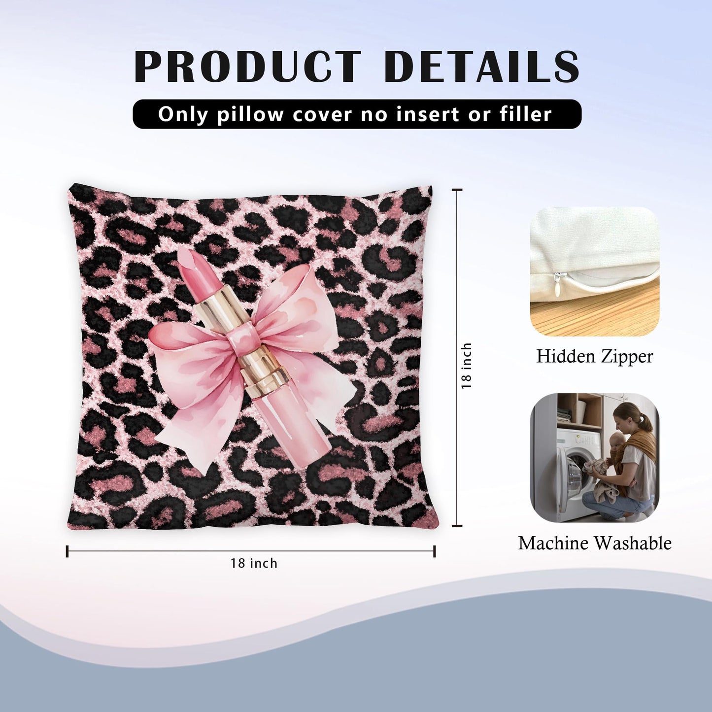 Exqcom Pink Leopard Print Pillow Covers 18x18 Set of 2, Preppy Room Decor Aesthetic, Coquette Girly Lipstick Perfume Cheetah Throw Pillow Covers for Girls Room Dorm Apartment Sofa Couch
