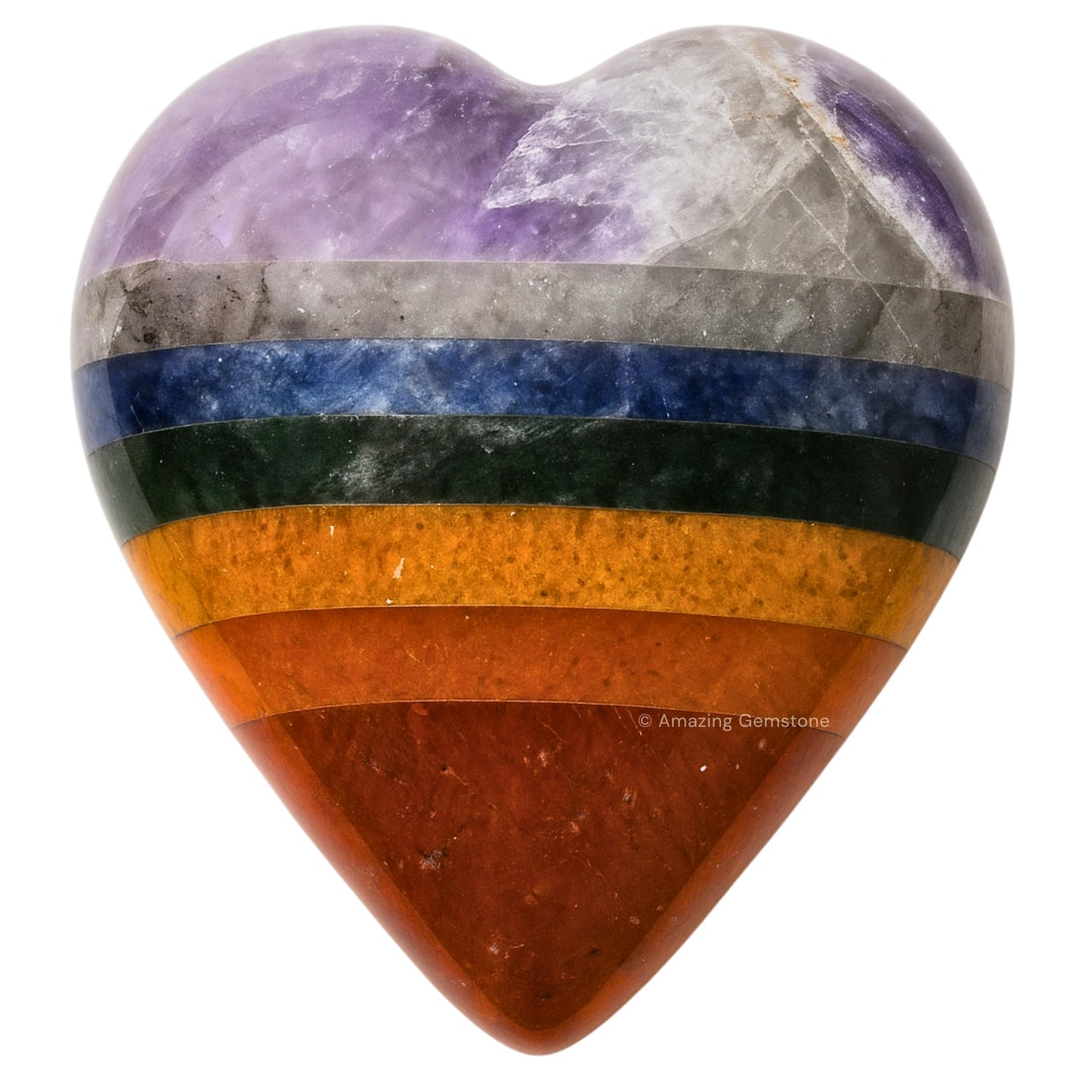 Amazing Gemstone Chakra Crystal Heart Palm Stone - Pocket Massage Worry Stone for Natural Body Chakra Balancing, Reiki Healing and Crystal Grid