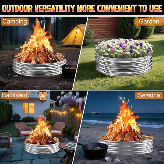 60 Inch Fire Pit Ring 5FT Galvanized Steel, 12" Raised Heavy Duty Wood Burning Fire Pits&Outdoor Fireplace, Heat Resistant Campfire Ring with Spark Guard, for Outdoor Backyard, Patio & Camping Use