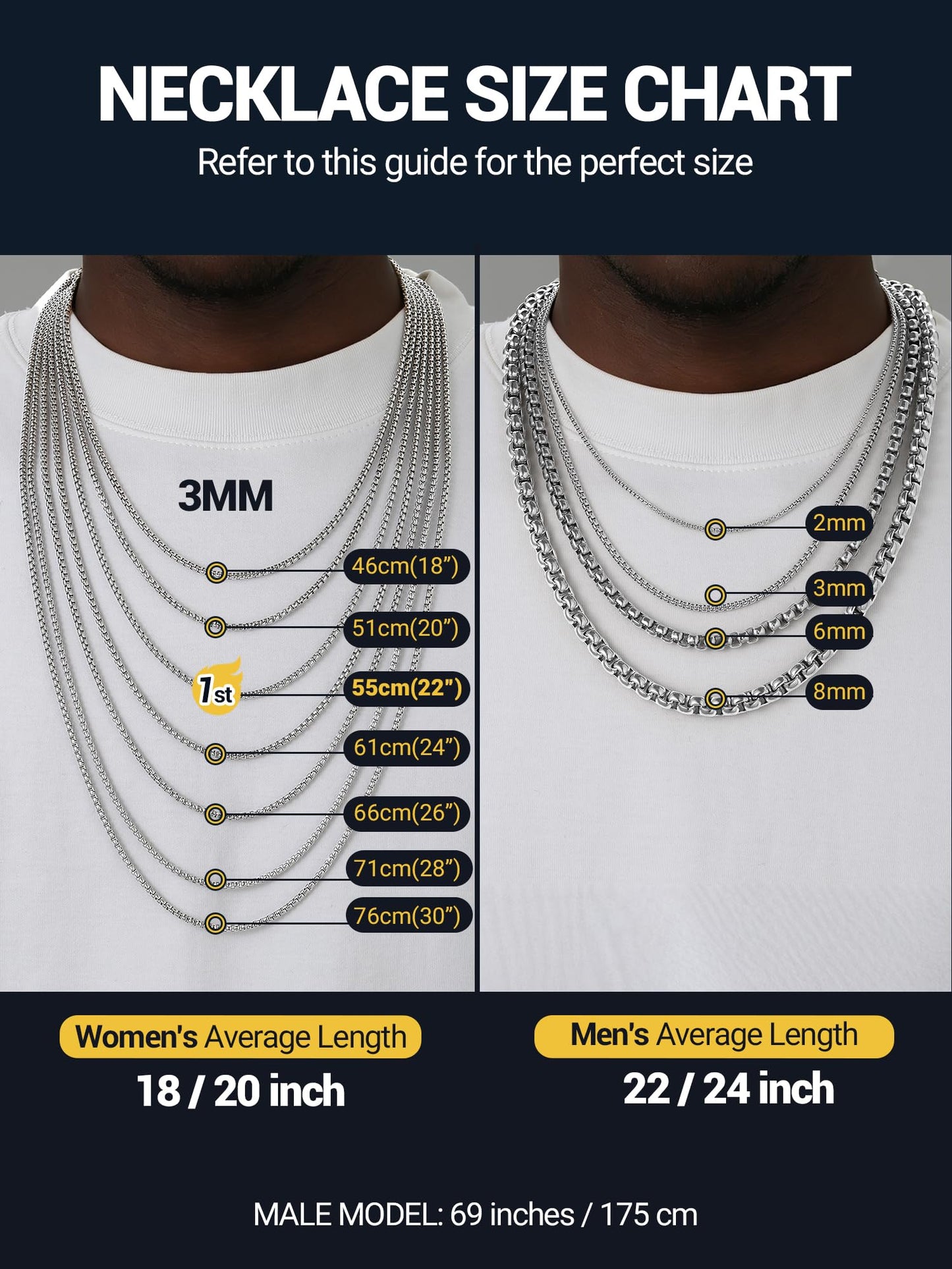 PROSTEEL Squre Rolo Link Chains, Stainless Steel Chain Necklace Waterproof & Strong Lobster Clasp 6mm Link Chains for Men and Women Jewelry with Gift Box 20in