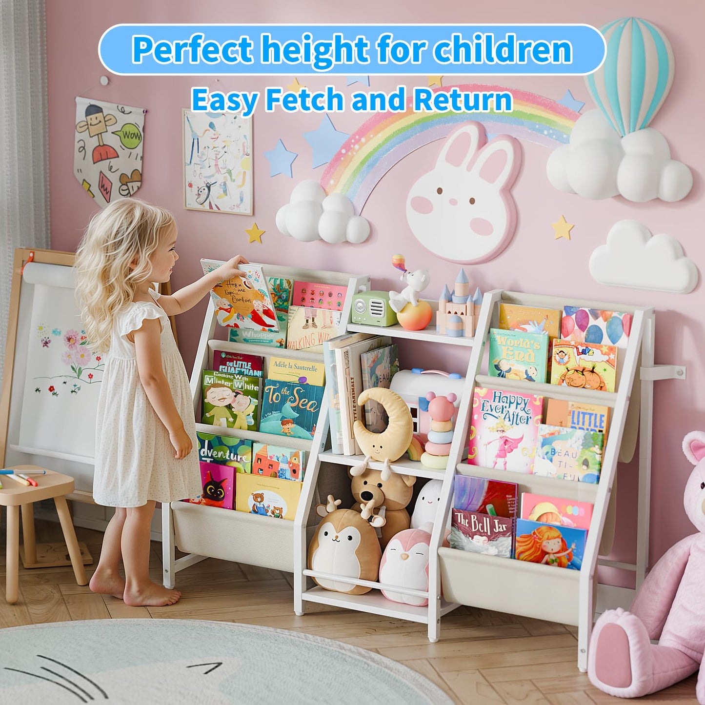 Kids Bookshelf Toy Storage Organizer - Book Shelf for Kids Rooms, 2 Sides Children Bookcase with 3 Tired Toy Storage Organizer, White Toddler Baby Bookshelf Book Shelves for Bedroom Nursery Playroom