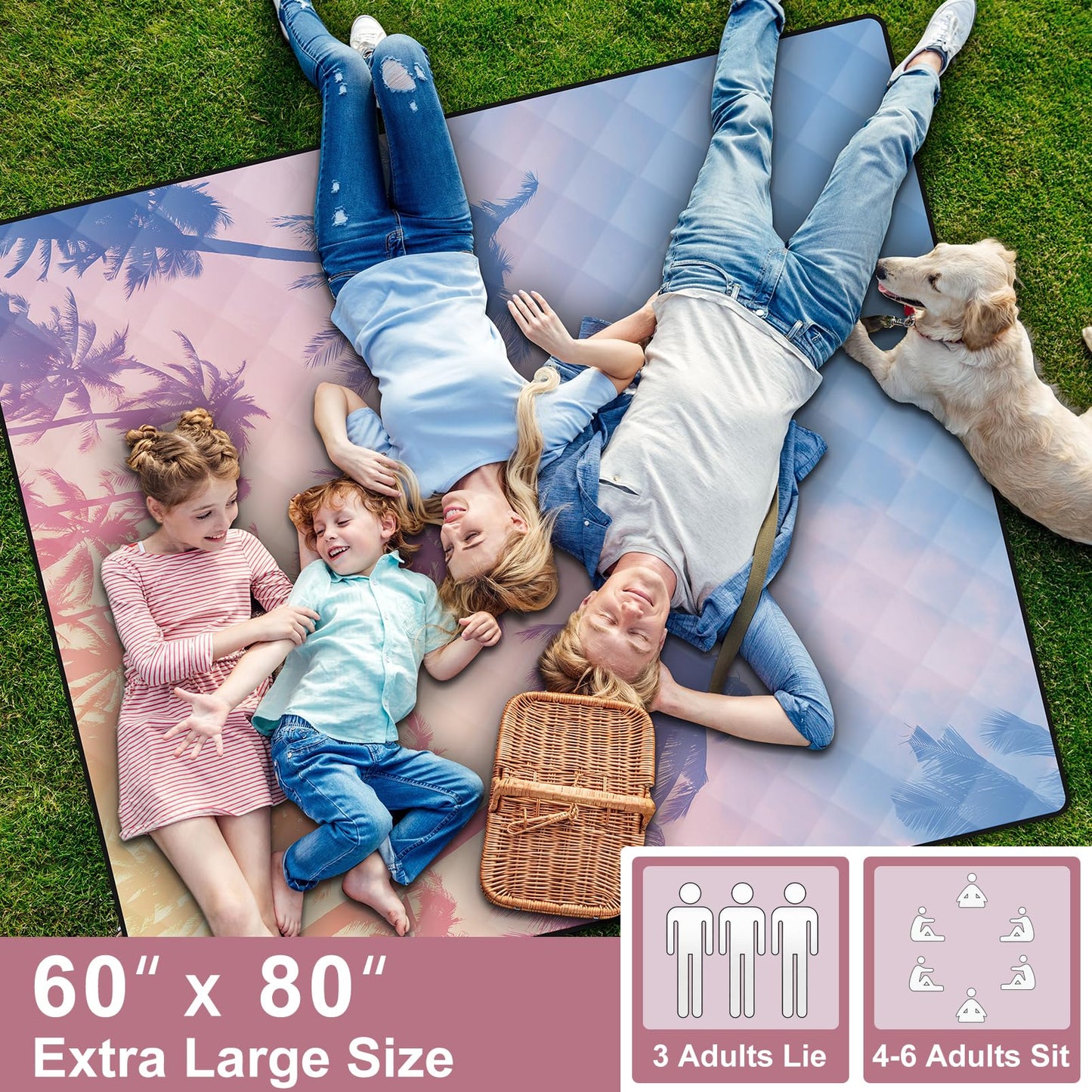 memKiya 60x80" Picnic Blankets Waterproof Outdoor Huge Sand Free Beach Blanket Windproof Soft Patio Concert Ground Mats Backpacking Camping Travel Essentials Summer Outside Hawaii Vacation Stuff Gifts
