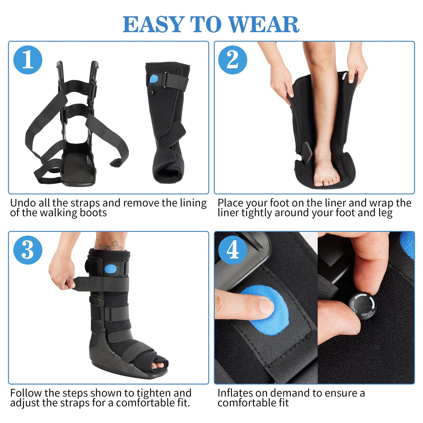 Medibot Air Cam Walker Tall Fracture Boot, Medical Recovery Walking Boot for Broken Foot, Sprained Ankle, Fractures, Adjustable Air Bladders, Universal Fit for Men & Women, Left or Right Foot(Medium)