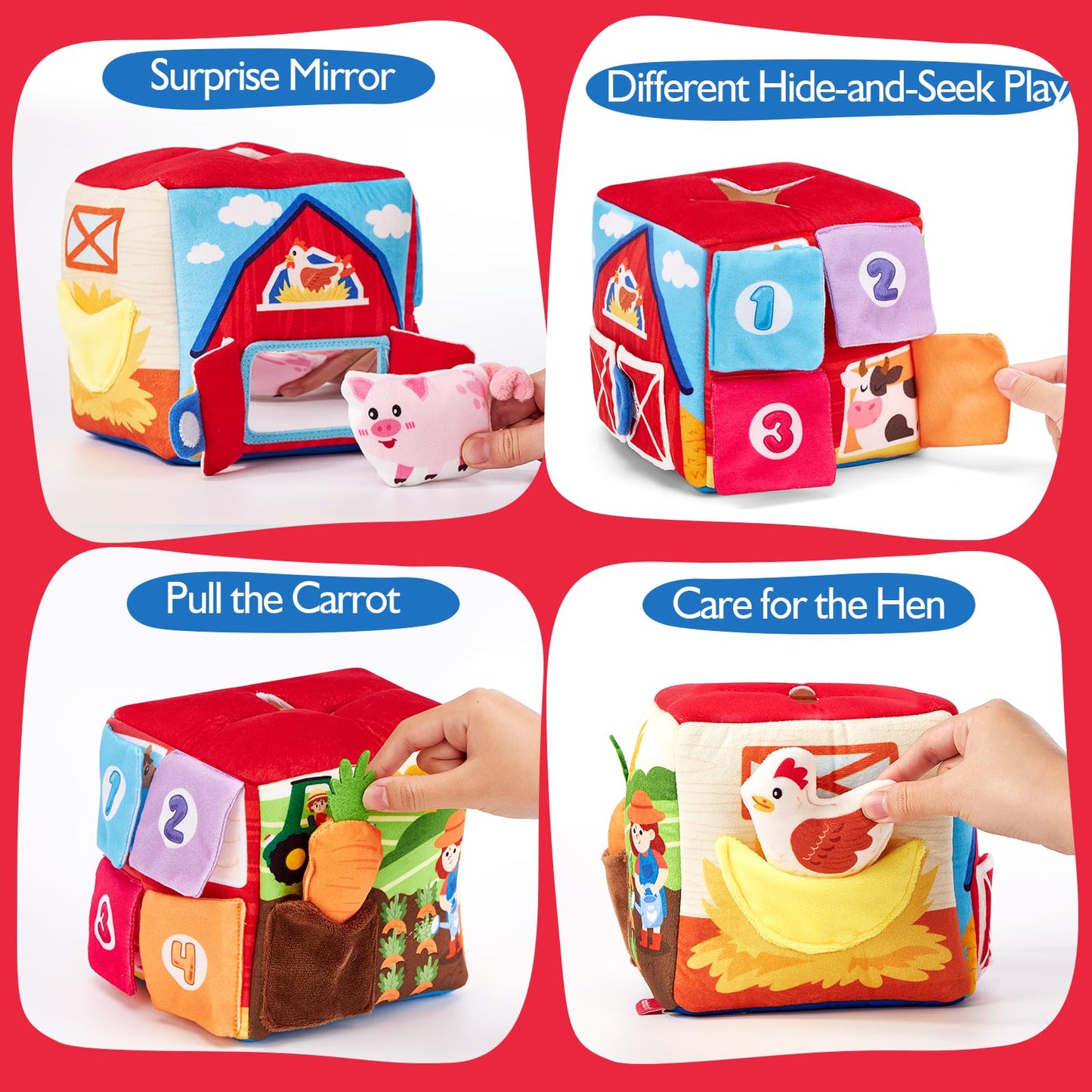 hahaland Baby Toys 6-12 Months - 13 PCS Whats Inside Box Surprise Developmental Toy and Silicone Baby Tissue Box Toy, Montessori Toys for 6 Month Old Gifts
