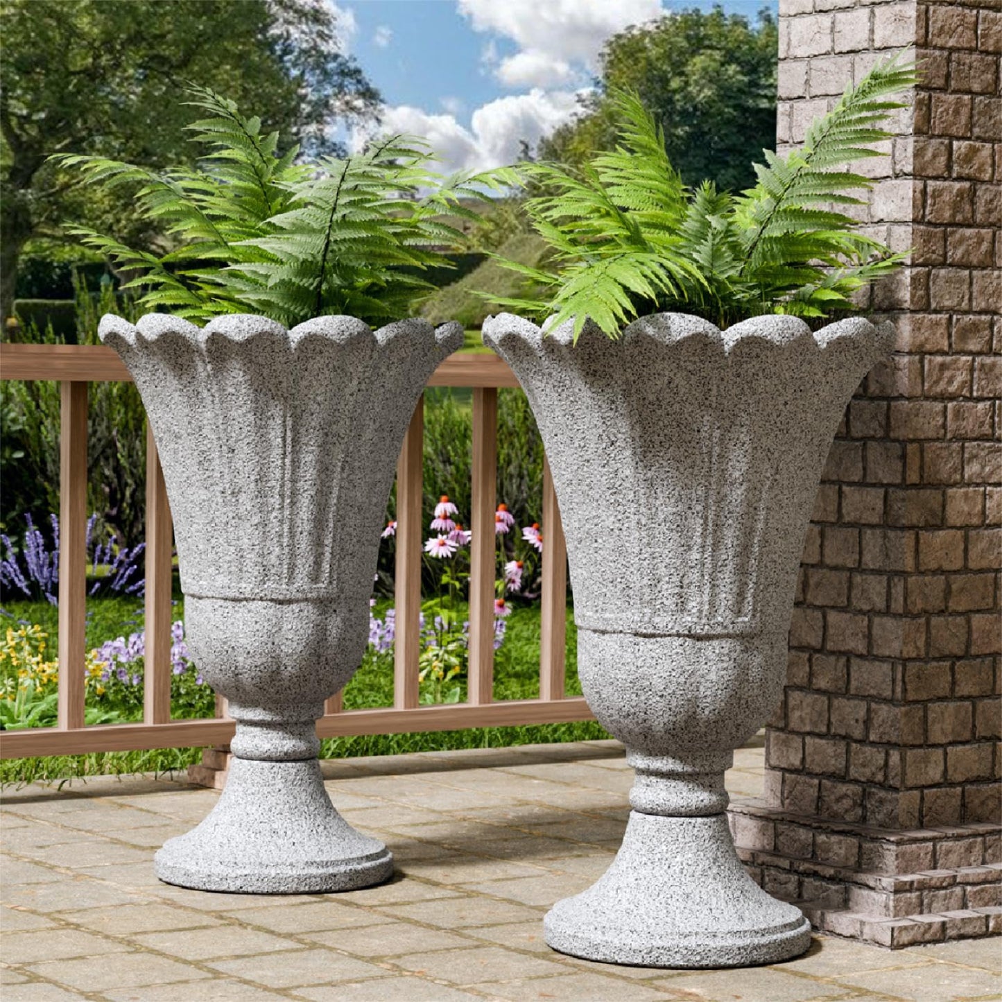 Trygoal 23.6" Tall Plastic Urn Planters for Outdoor Plants with Drainage Holes & Petal Design, Set of 2 Sturdy Base Classic Indoor Large Flower Pots, Outdoor Planters for Porch/Home, Yellow Beige